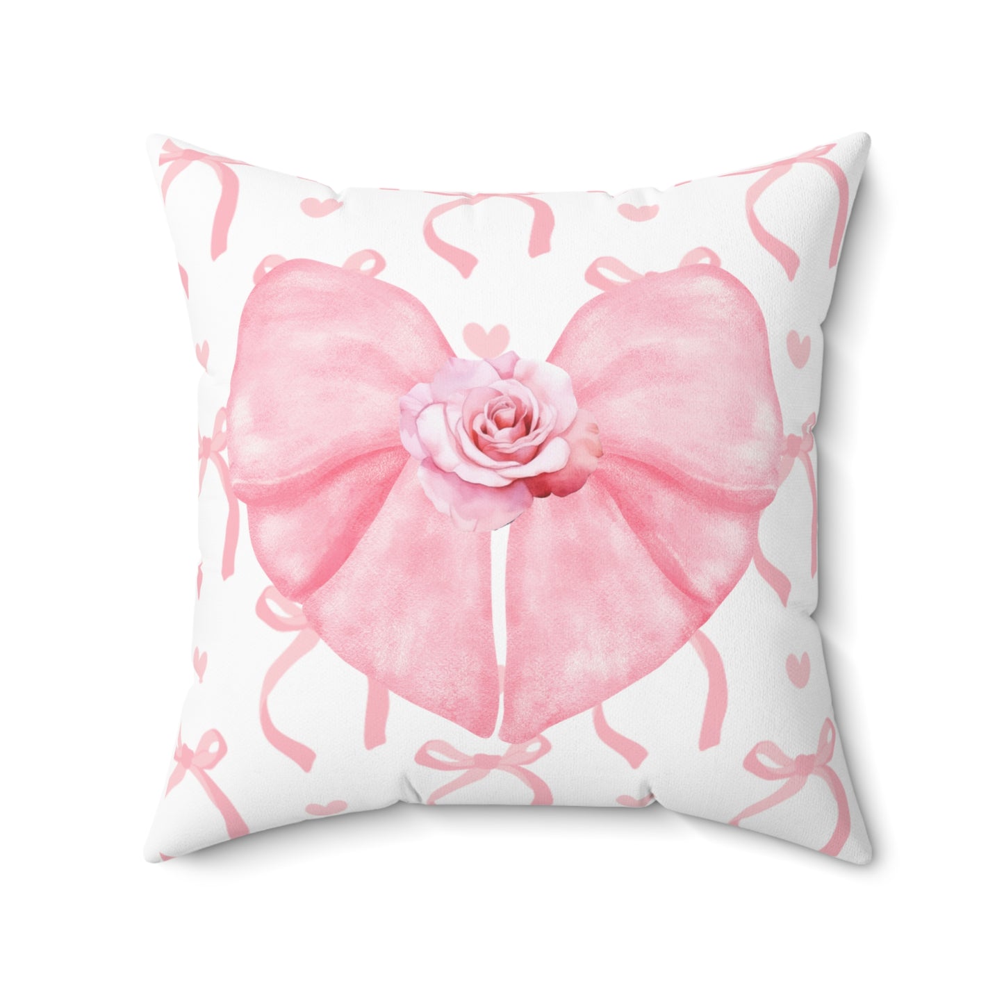 Pink & White Coquette Bow with Rose Square Double-Sided Pillow - Multiple Sizes