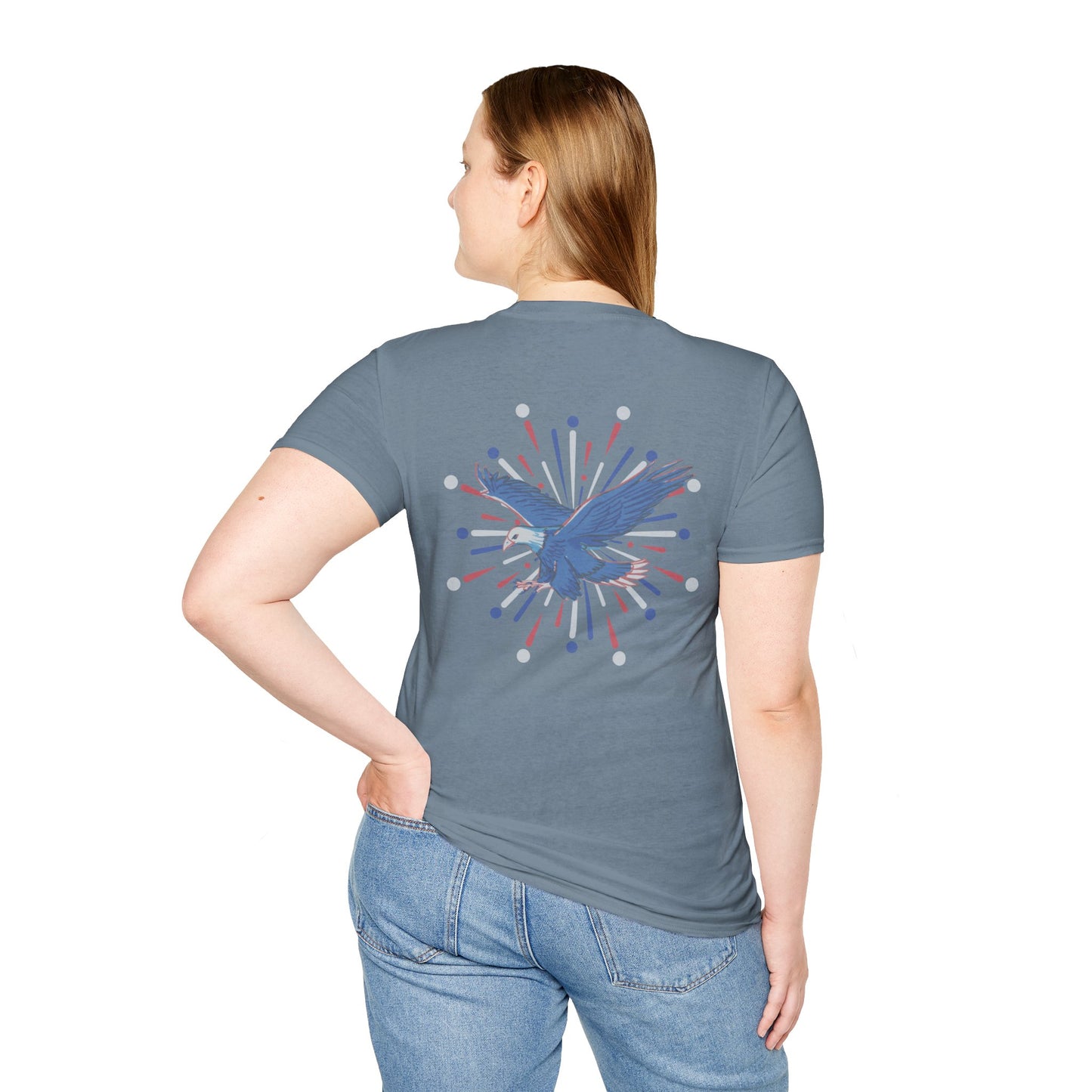 USA 'Merica Red, White & Blue Eagle 4th Women's Softstyle Plus Short Sleeve Double-Sided T-Shirt Sizes xl-5xl