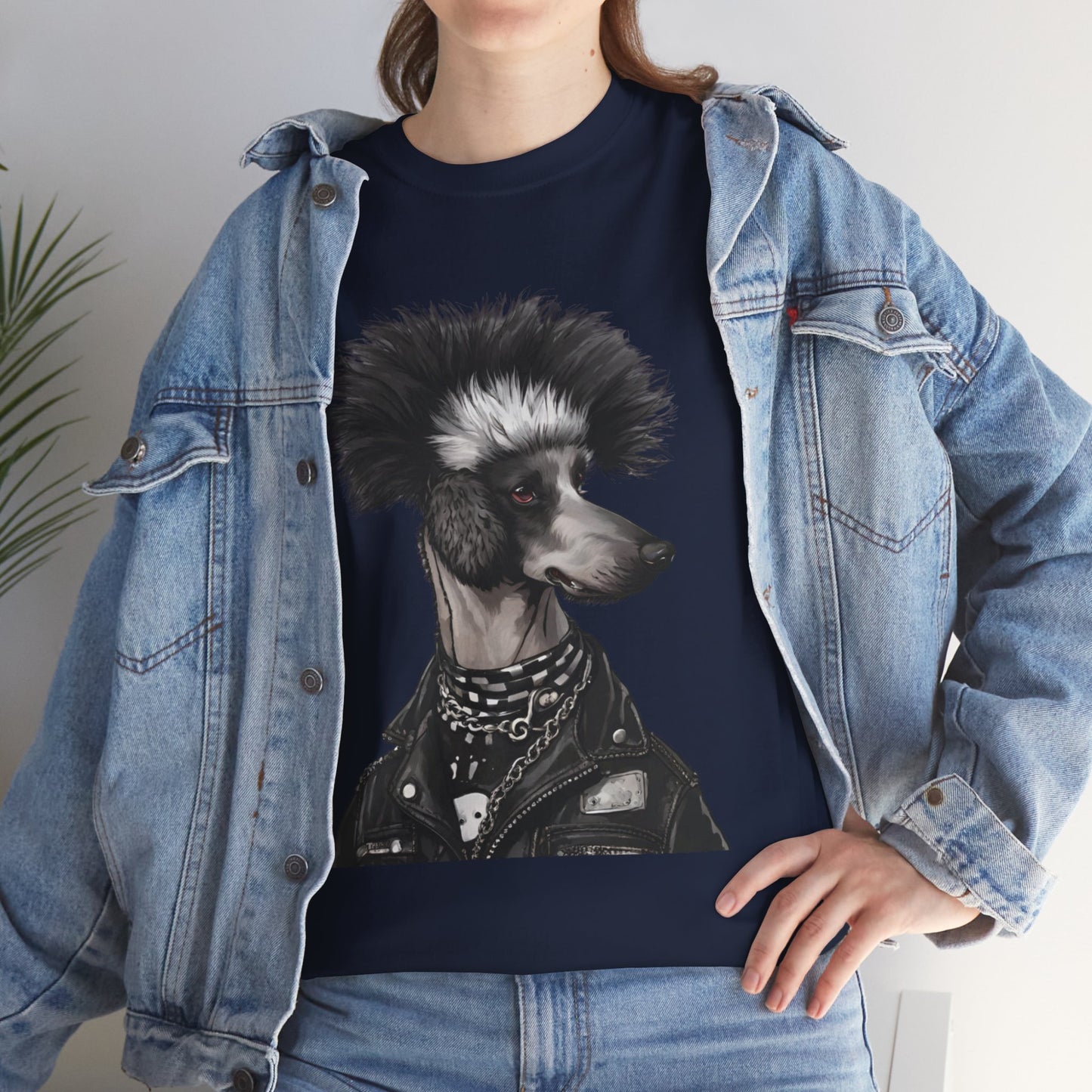 Black & White Punk Rock Poodle Puppy Dog Women's Plus Cotton Tee Size xl-5xl
