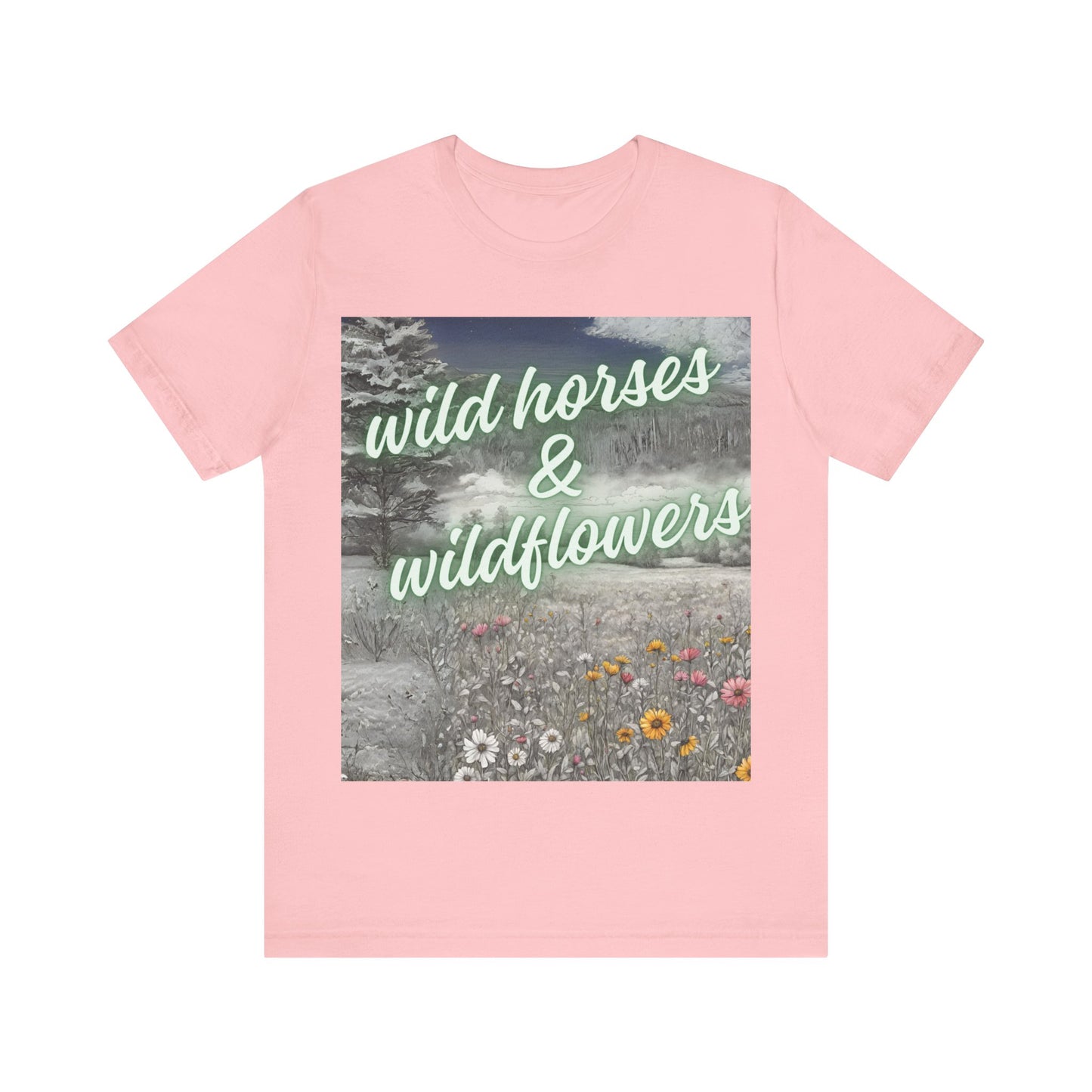Wild Horses & Wildflowers Country Cowgirl Women's Jersey Short Sleeved Tee Size S-2xl
