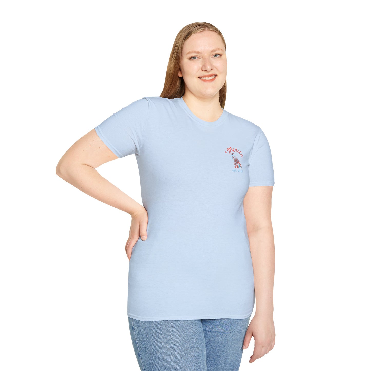 USA 'Merica Red, White & Blue Eagle 4th Women's Softstyle Plus Short Sleeve Double-Sided T-Shirt Sizes xl-5xl