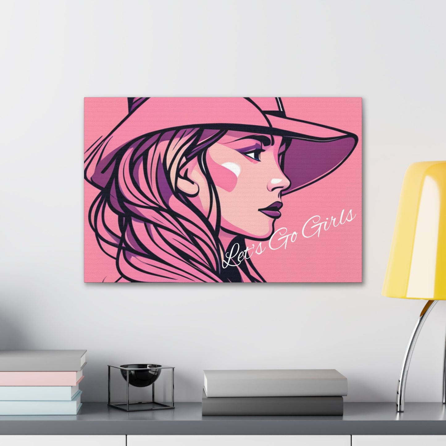 Pink Cowgirl Let's Go Girls Wrapped Canvas Art Multiple Sizes