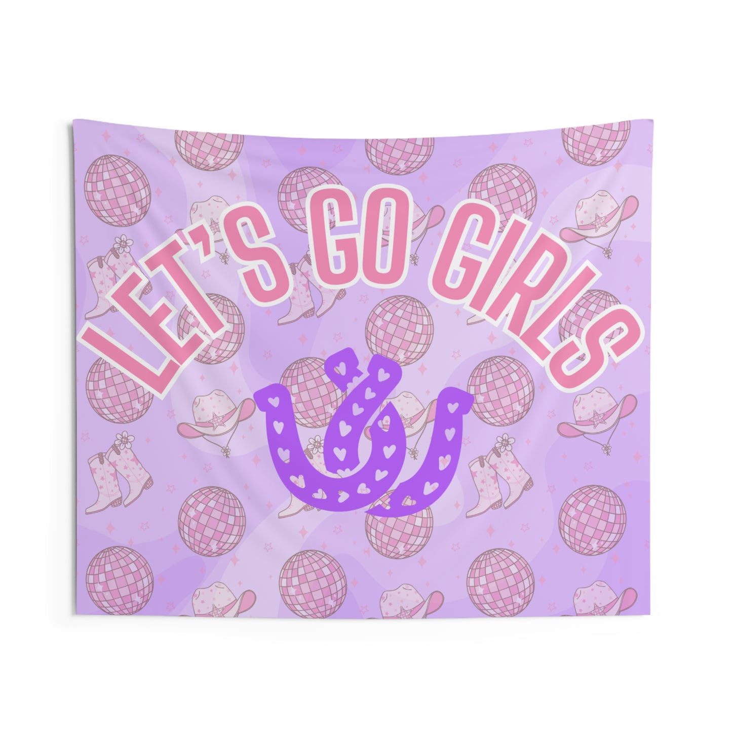 Let's Go Girls Disco Pink & Purple Cowgirl Indoor Wall Tapestry Multiple Sizes