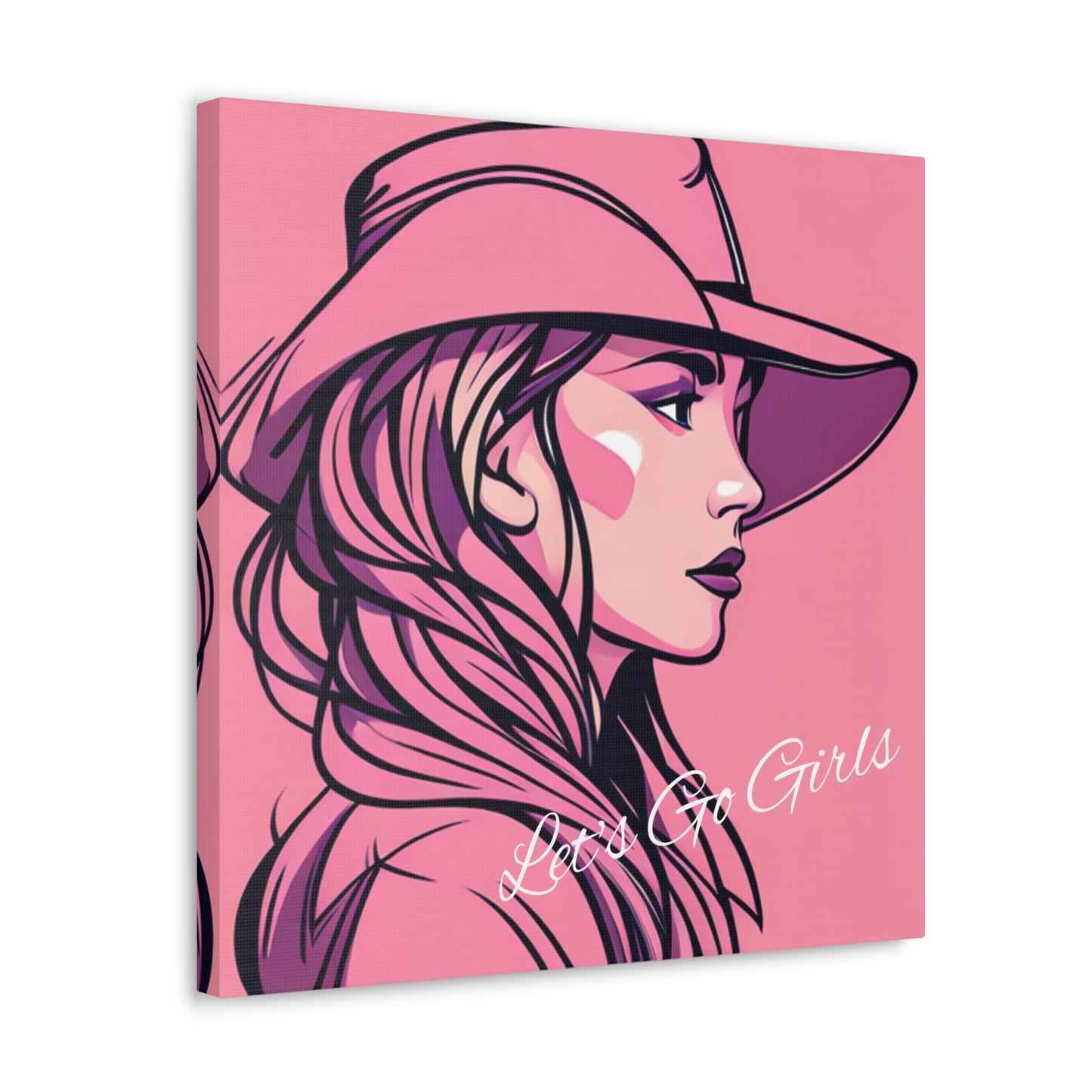 Pink Cowgirl Let's Go Girls Wrapped Canvas Art Multiple Sizes