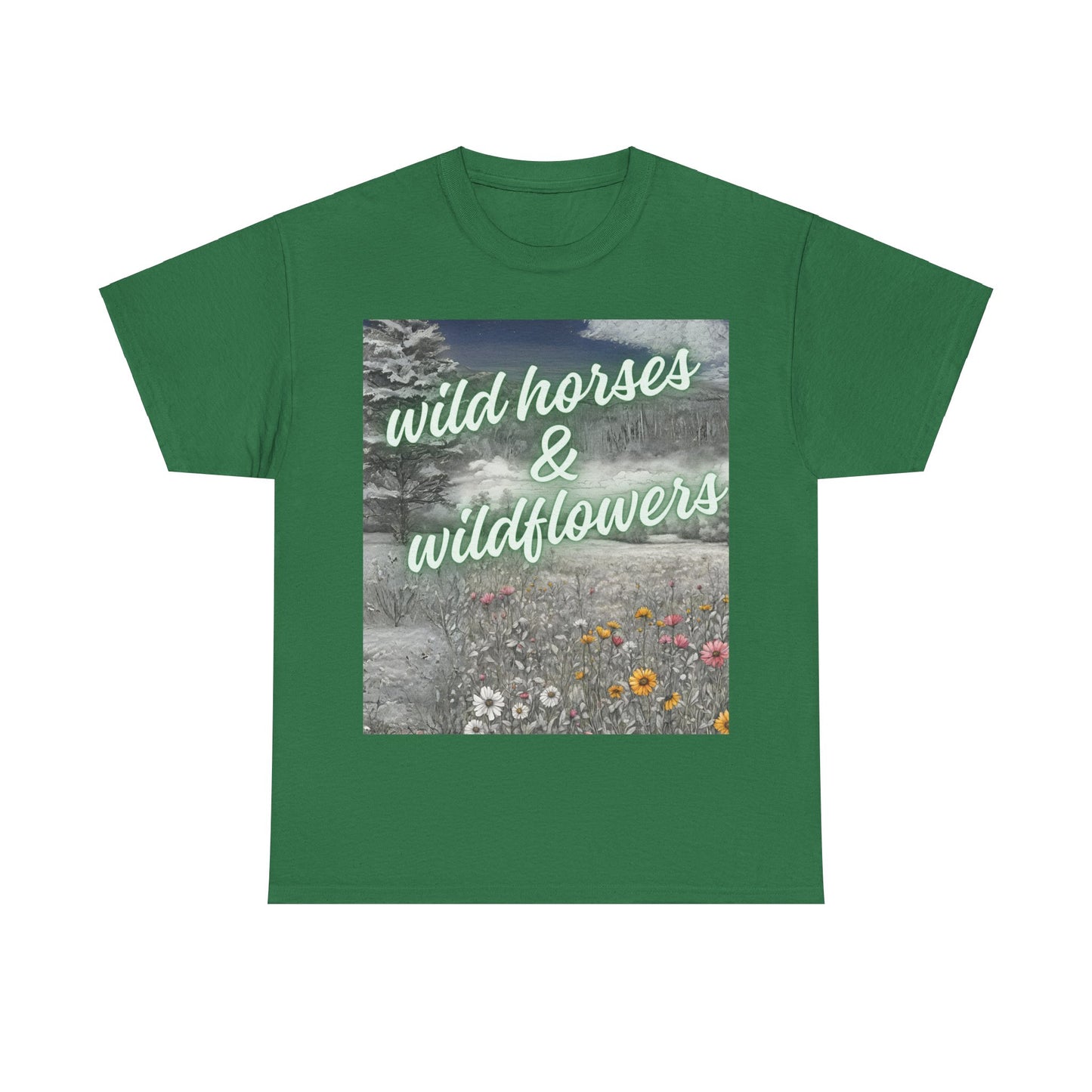 Wild Horses & Wildflowers Country Cowgirl Women's Plus Short Sleeved Cotton Tee Size xl-5xl