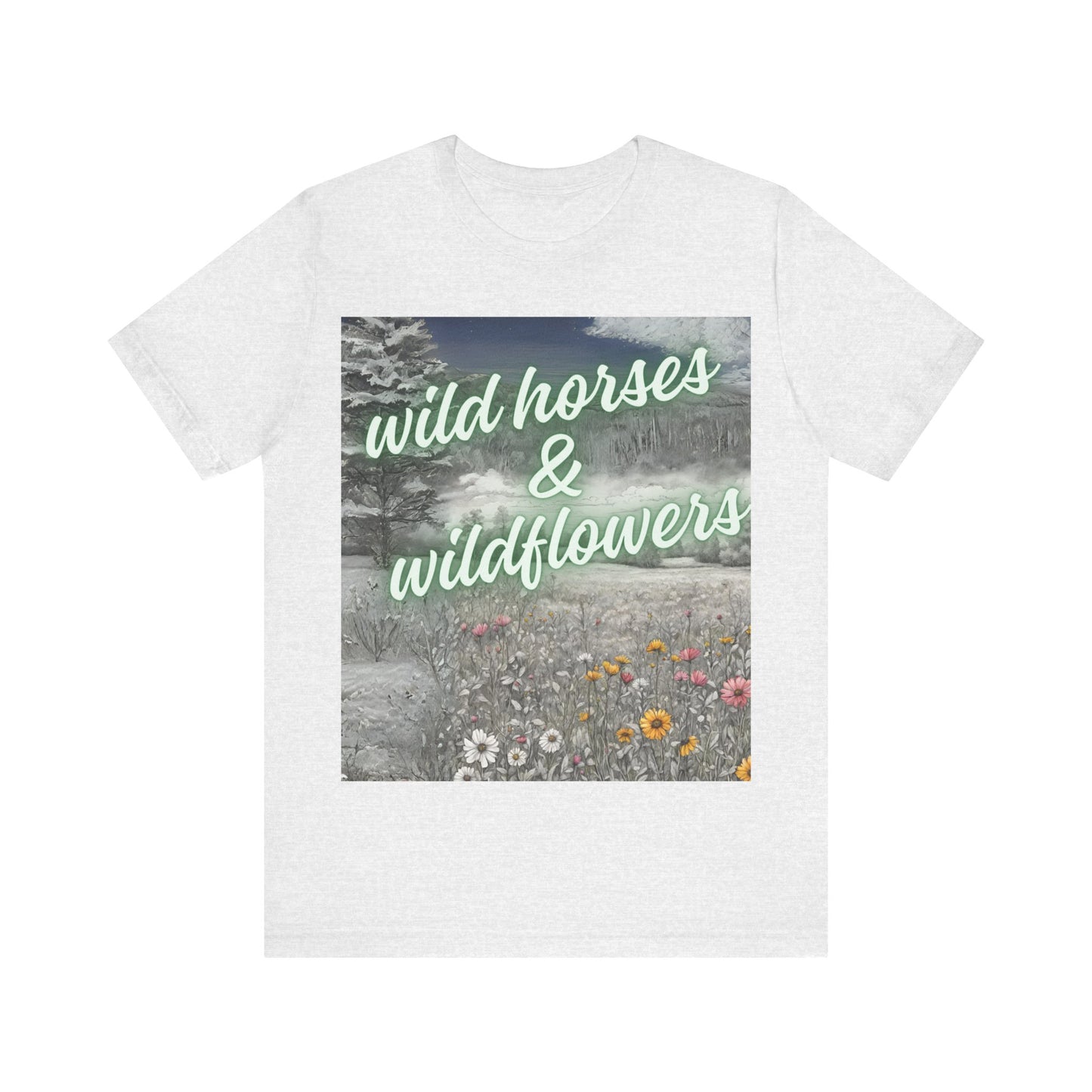 Wild Horses & Wildflowers Country Cowgirl Women's Jersey Short Sleeved Tee Size S-2xl