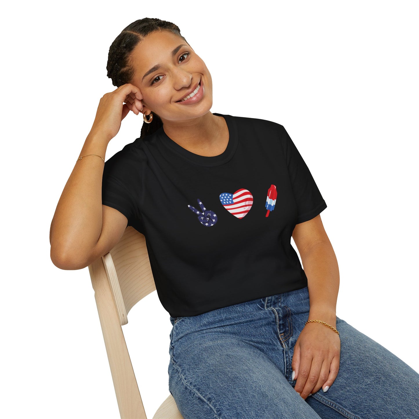 USA Peace Love Red, White & Blue 4th Women's Softstyle Plus Short Sleeve T-Shirt Sizes xl-5xl
