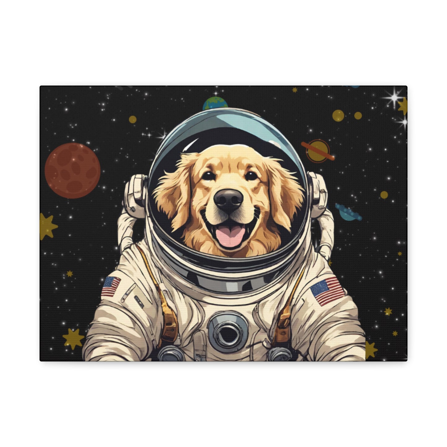 Golden Retriever Astronaut Puppy Dog in Space Canvas Wrapped Art Multiple Sizes