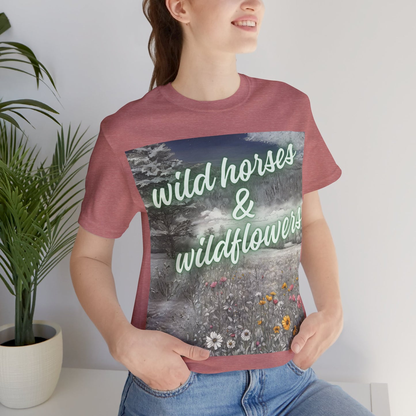 Wild Horses & Wildflowers Country Cowgirl Women's Jersey Short Sleeved Tee Size S-2xl
