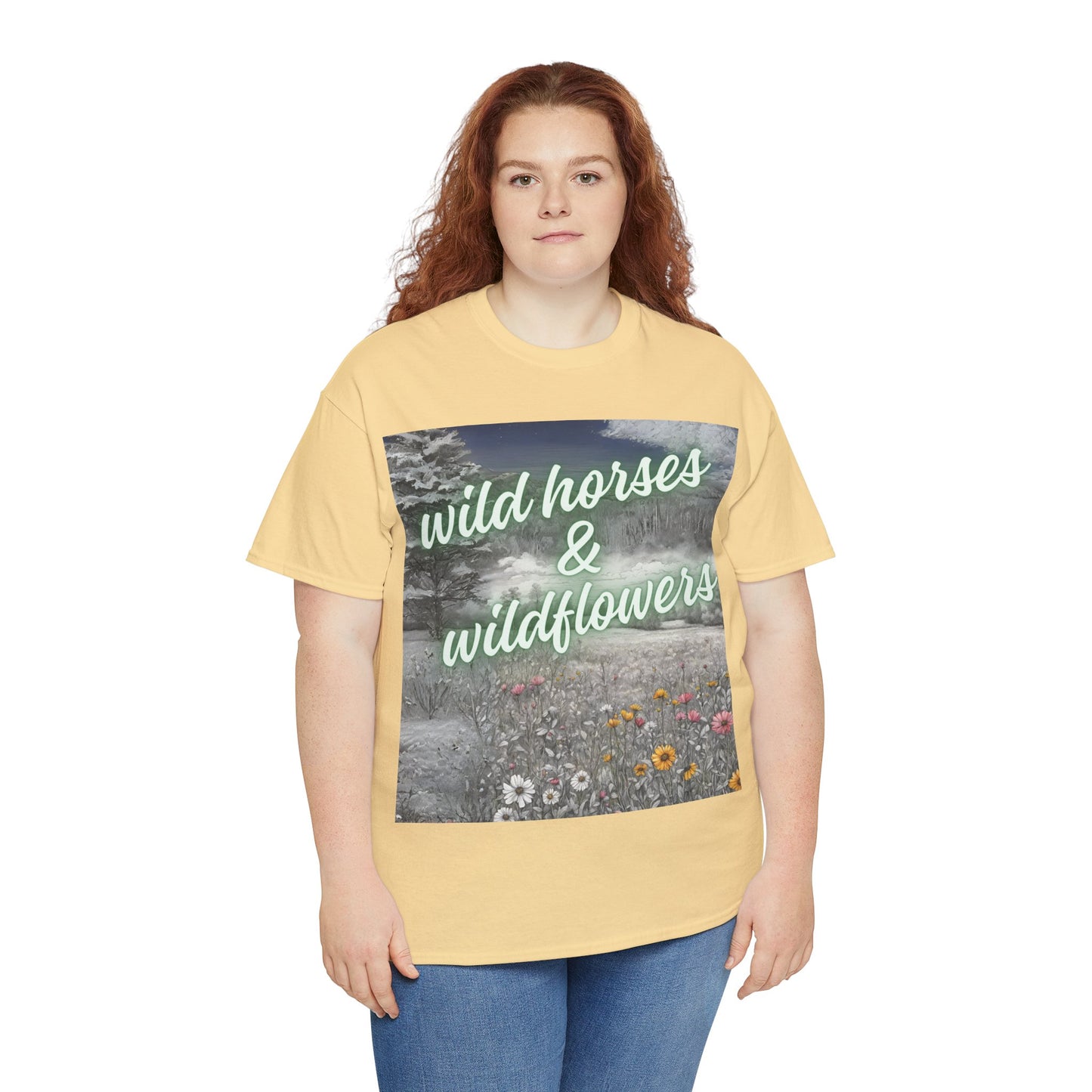 Wild Horses & Wildflowers Country Cowgirl Women's Plus Short Sleeved Cotton Tee Size xl-5xl
