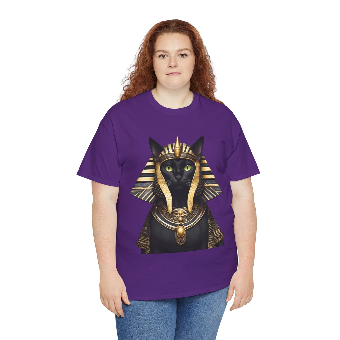 Black & Gold Egyptian Princess Pharaoh Kitty Cat Women's Plus Cotton Short Sleeved Tee Size xl-5xl