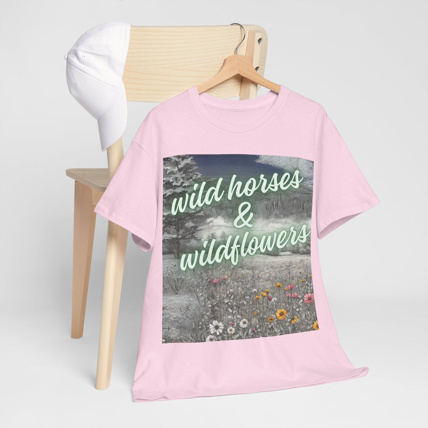Wild Horses & Wildflowers Country Cowgirl Women's Plus Short Sleeved Cotton Tee Size xl-5xl