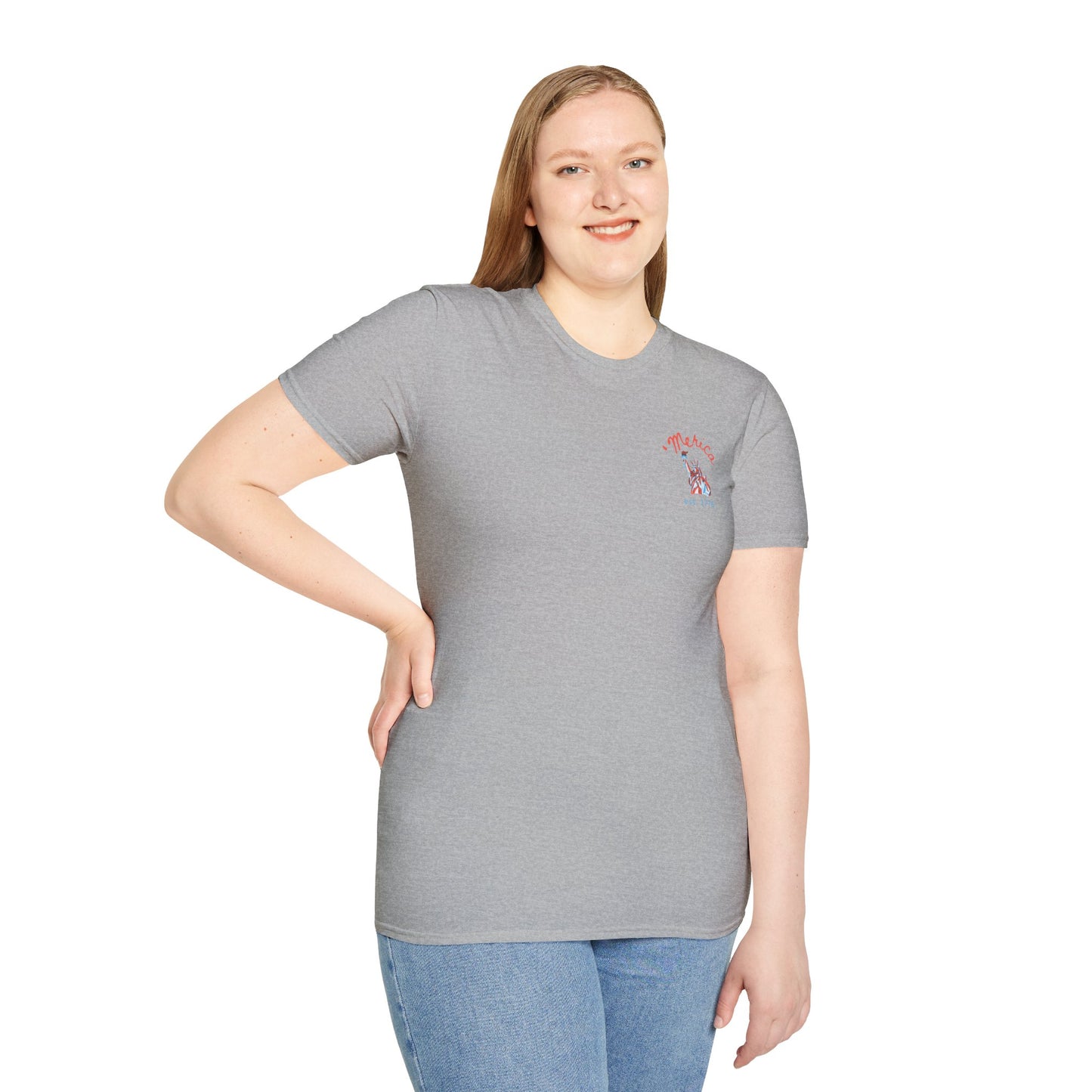USA 'Merica Red, White & Blue Eagle 4th Women's Softstyle Plus Short Sleeve Double-Sided T-Shirt Sizes xl-5xl