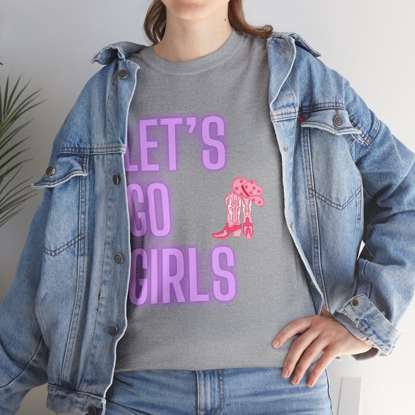 Let's Go Girls Glow Cowgirl Women's Plus Heavy Cotton Tee Size xl-5xl