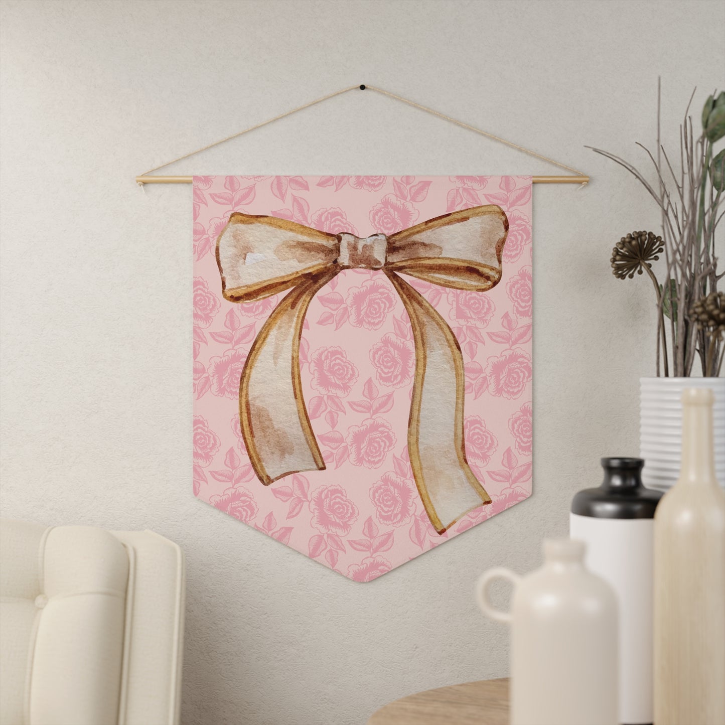 Pink Rose and Bow Coquette Pennant