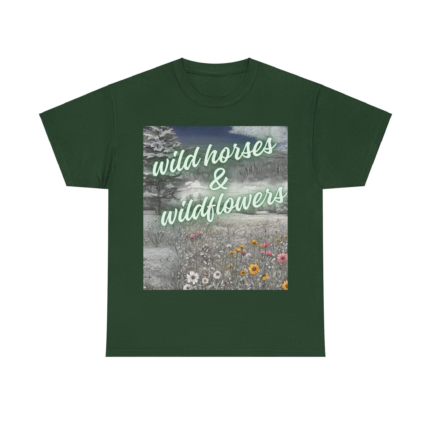 Wild Horses & Wildflowers Country Cowgirl Women's Plus Short Sleeved Cotton Tee Size xl-5xl