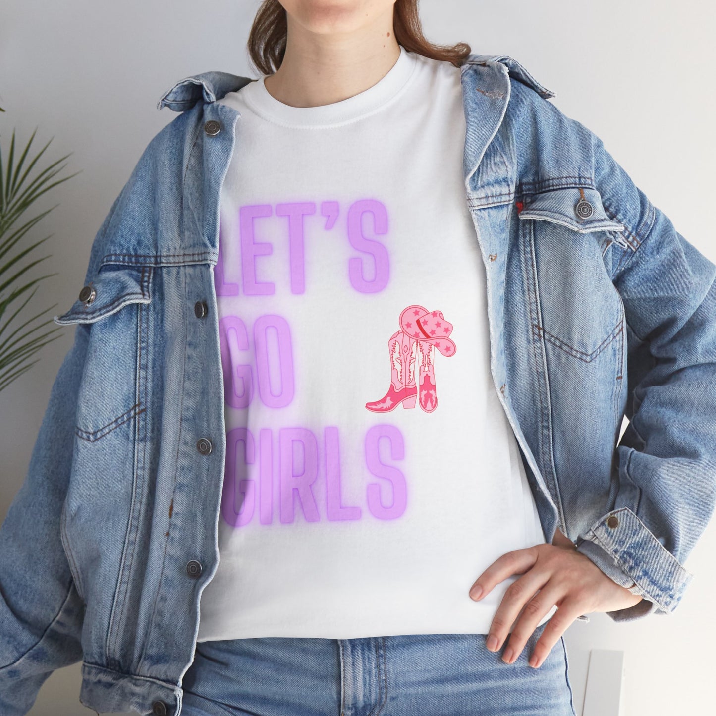 Let's Go Girls Glow Cowgirl Women's Plus Heavy Cotton Tee Size xl-5xl