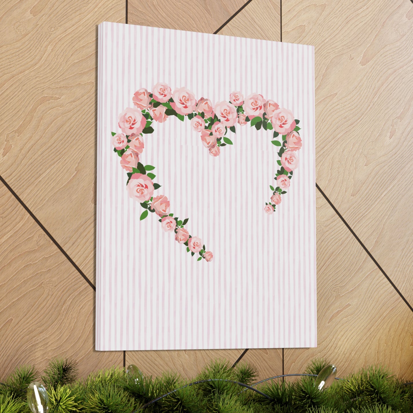 Pink & White Coquette Rose Heart Wrapped Gallery Canvas Art - Multiple Sizes