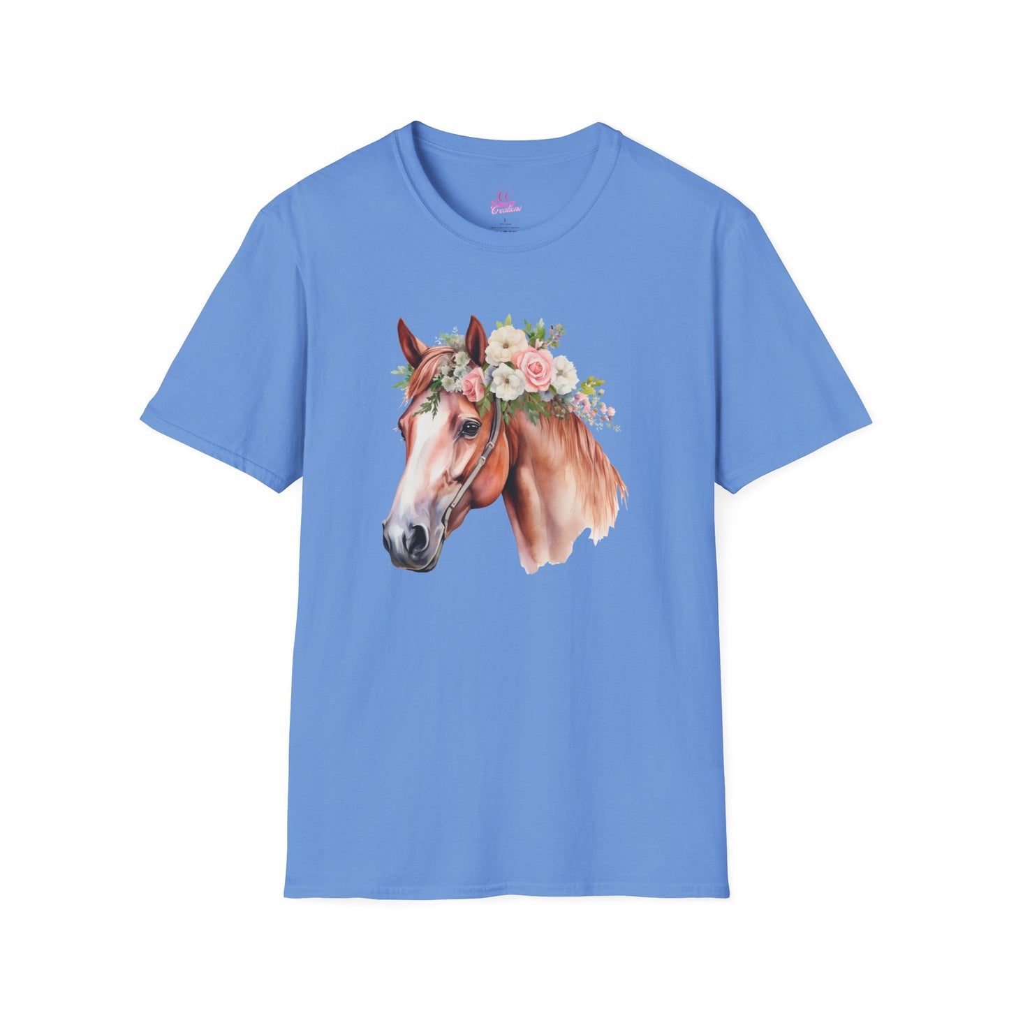 Pink Rose Flower Horse Princess Women's Plus Cotton Short Sleeved Tee Size xl-5xl