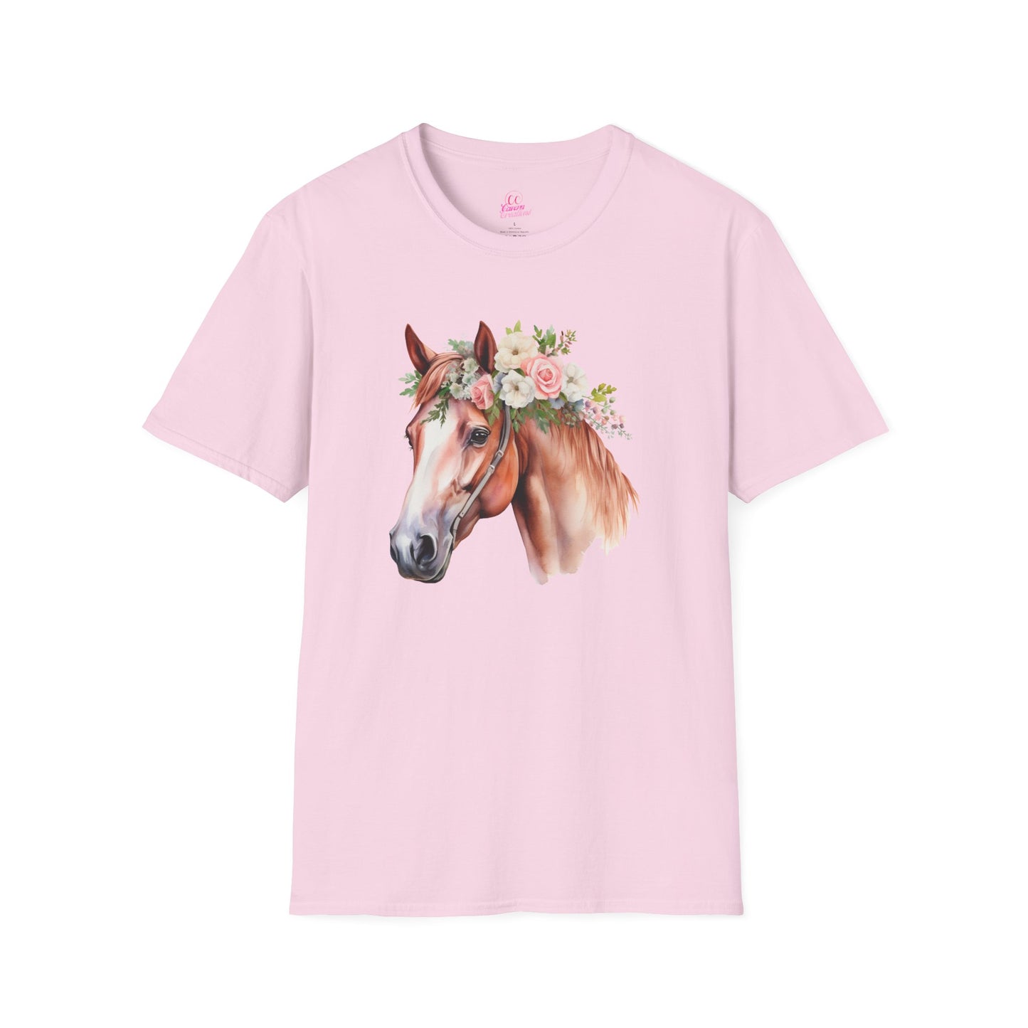 Pink Rose Flower Horse Princess Women's Plus Cotton Short Sleeved Tee Size xl-5xl