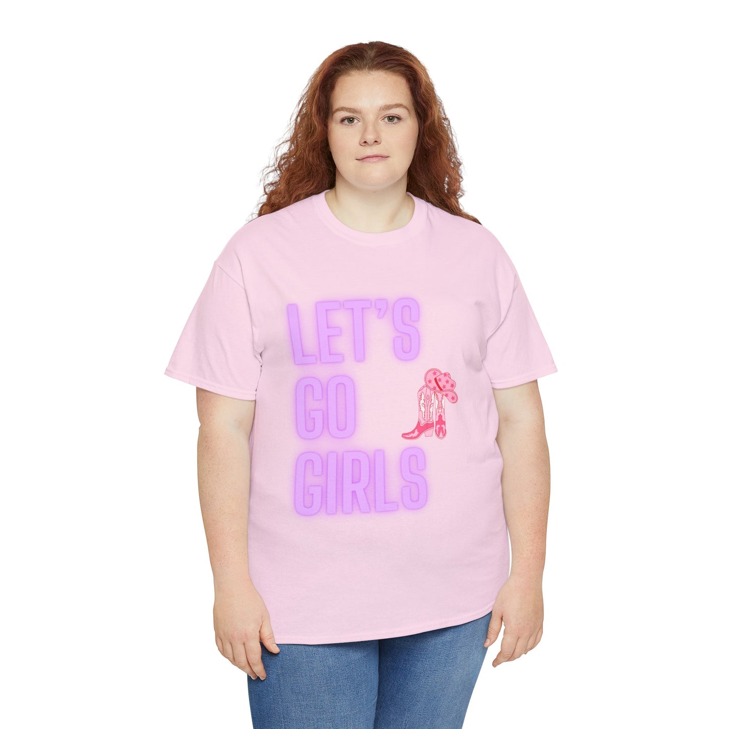 Let's Go Girls Glow Cowgirl Women's Plus Heavy Cotton Tee Size xl-5xl