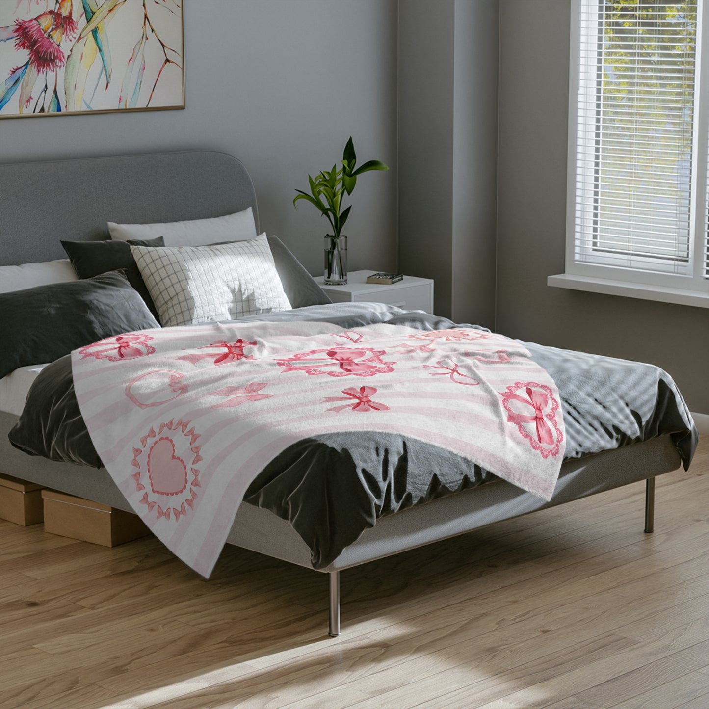 Love Coquette Pink & White Bow Hearts Microfiber Cozy Soft Blanket Multiple Sizes
