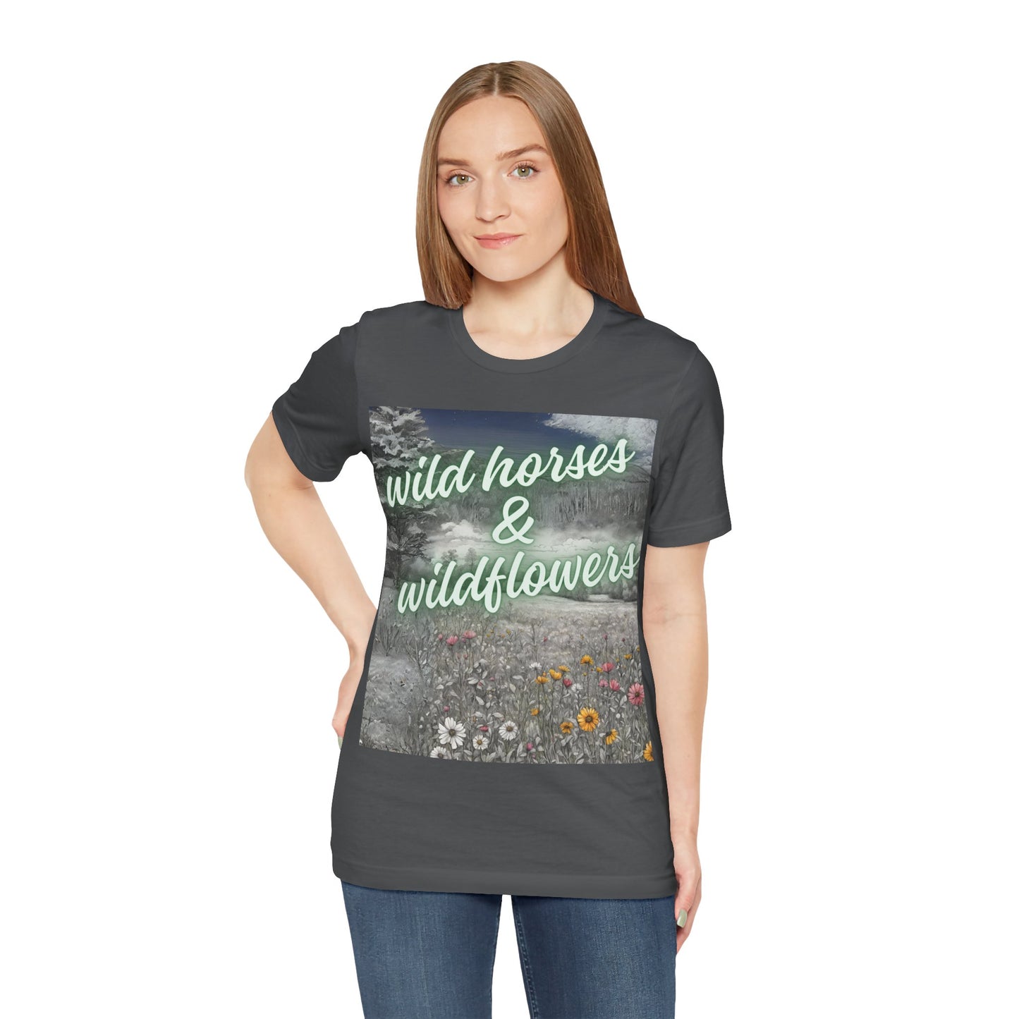 Wild Horses & Wildflowers Country Cowgirl Women's Jersey Short Sleeved Tee Size S-2xl