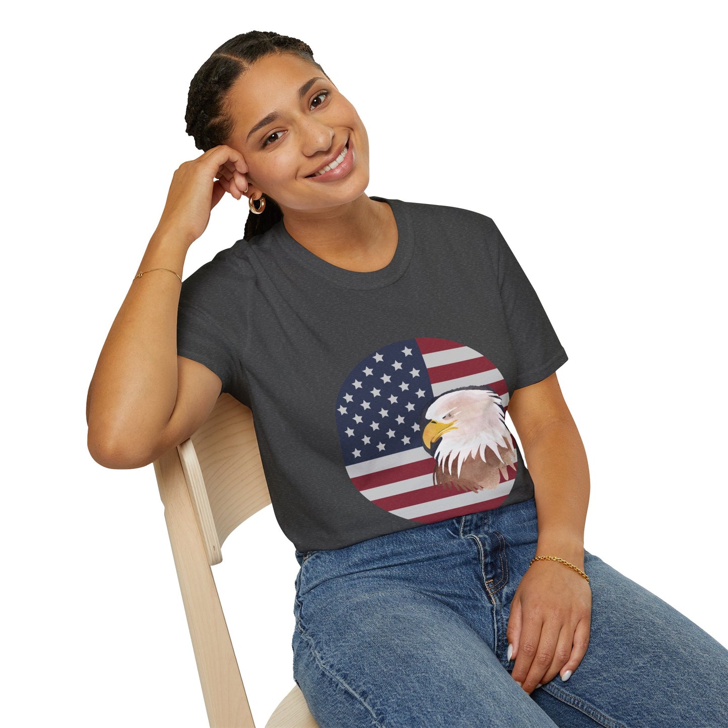 Red, White & Blue Eagle and Flag Antique 4th Softstyle Plus Short Sleeve T-Shirt Multiple Sizes xl-5xl