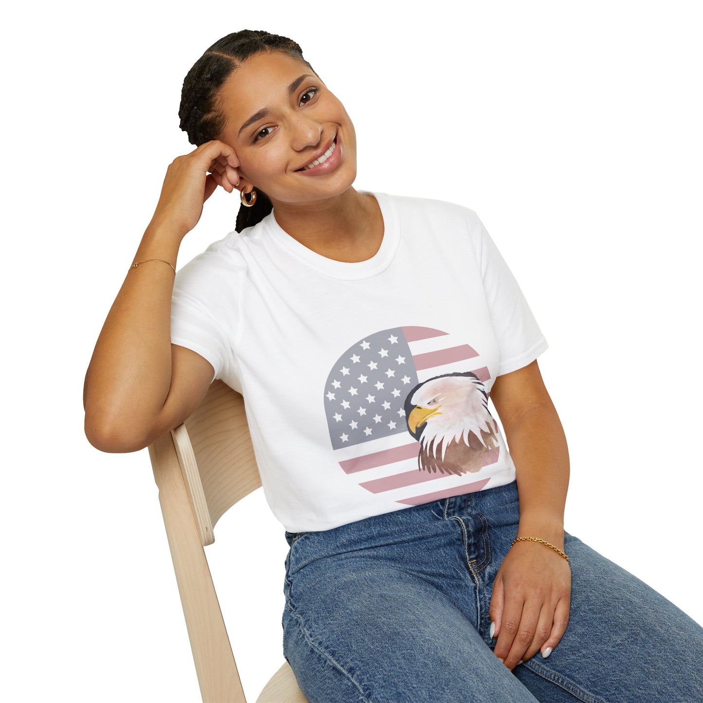 Red, White & Blue Eagle and Flag Antique 4th Softstyle Plus Short Sleeve T-Shirt Multiple Sizes xl-5xl