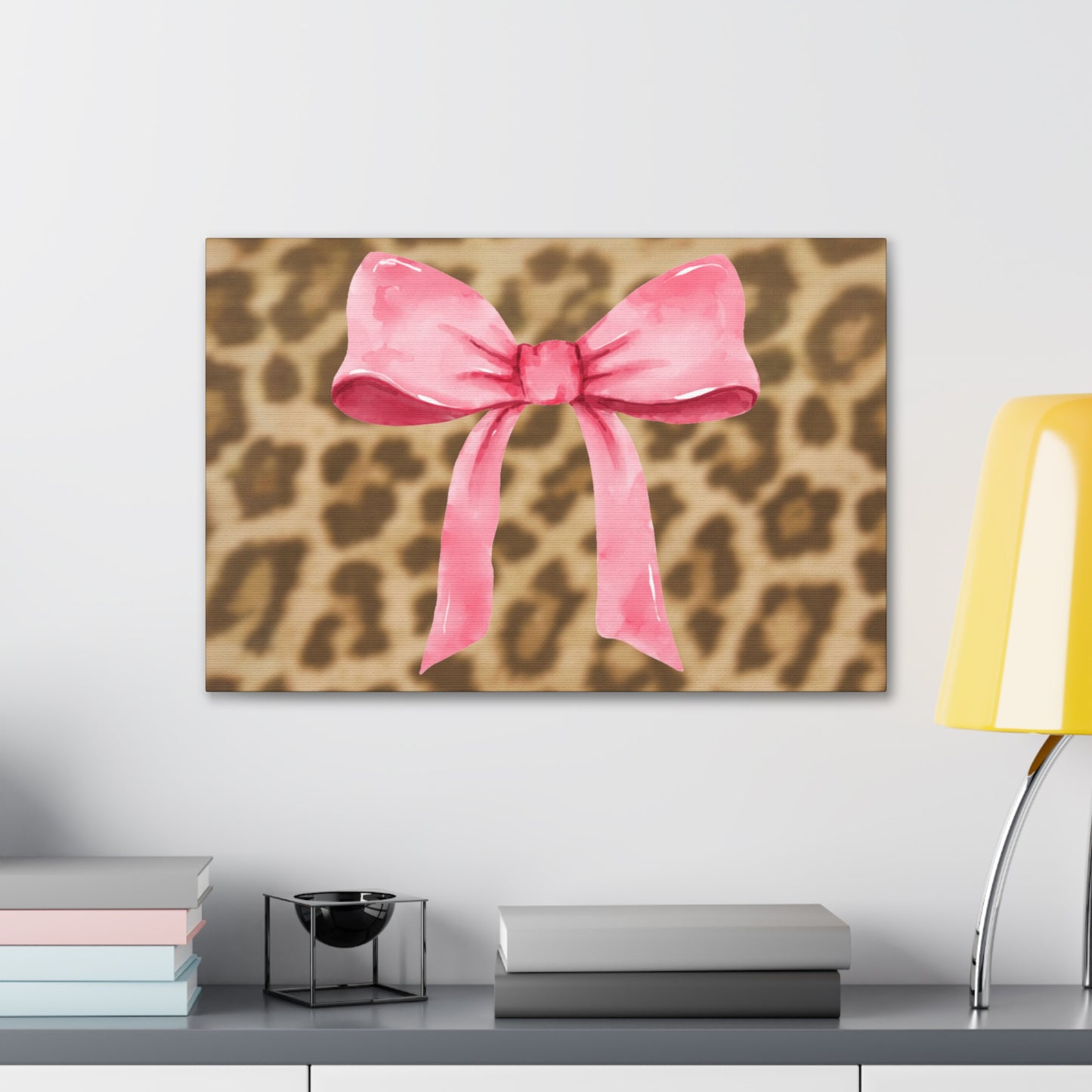 Leopard and Pink Coquette Bow Canvas Wrapped Art Multiple Sizes