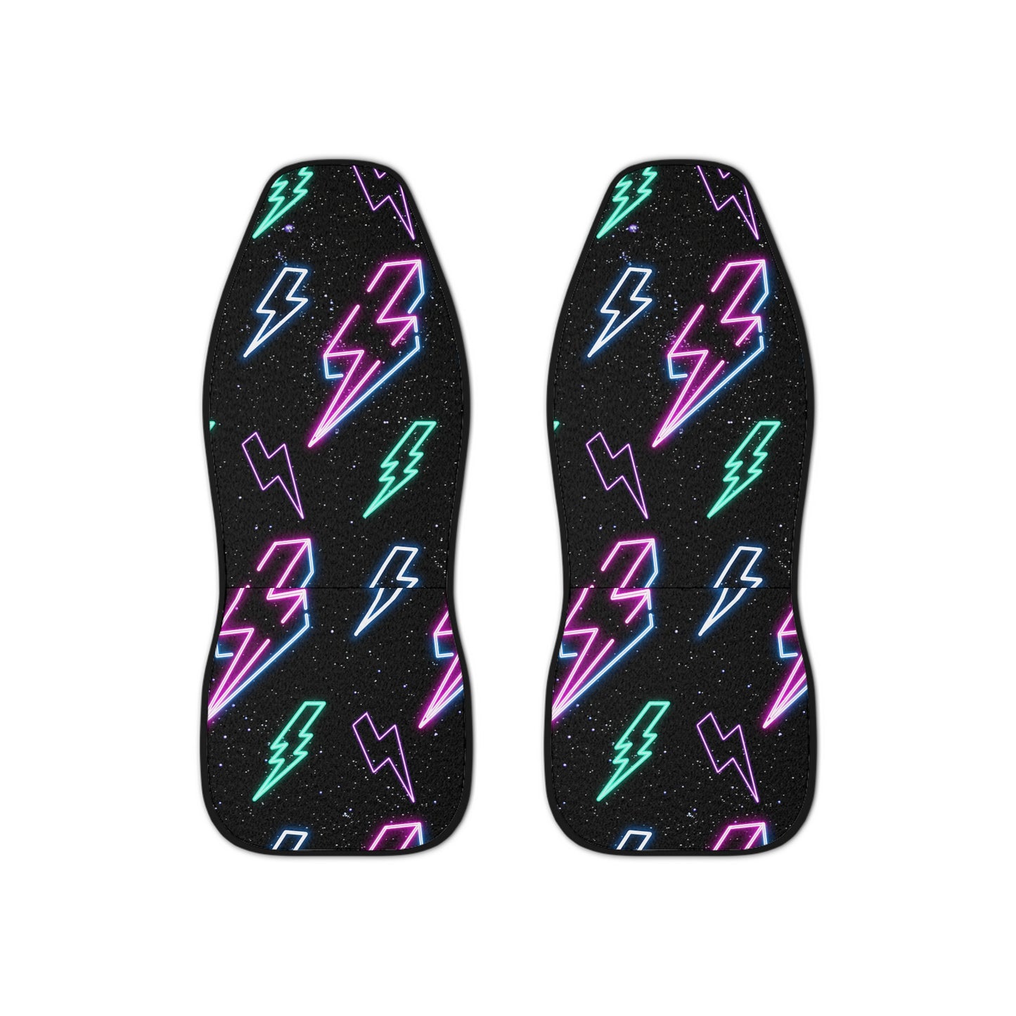 Neon Glow Lightning Bolts Black Star Background Space Car Seat Covers