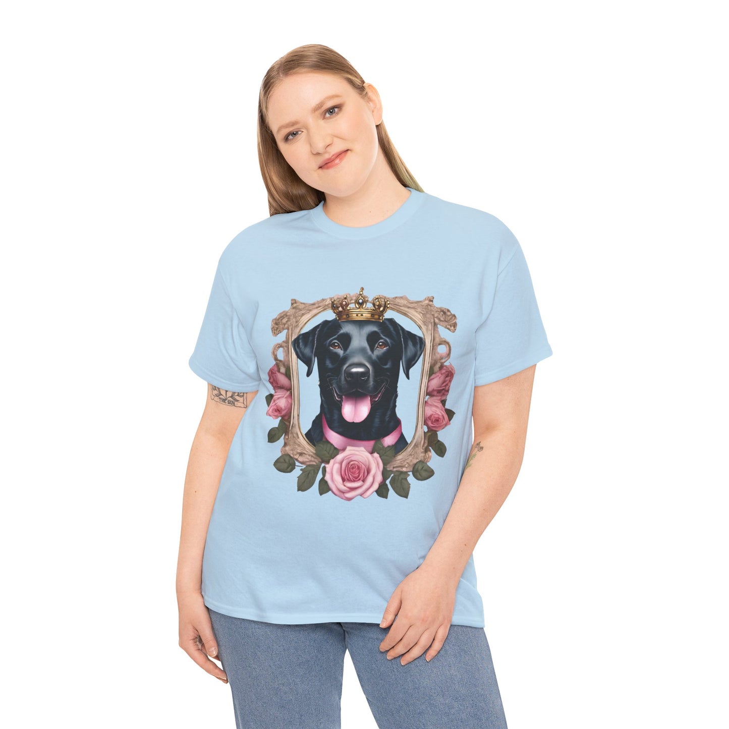 Coquette Pink Rose Smiling Black Labrador Prince Princess Puppy Dog Women's Plus Cotton Tee Size xl-5xl