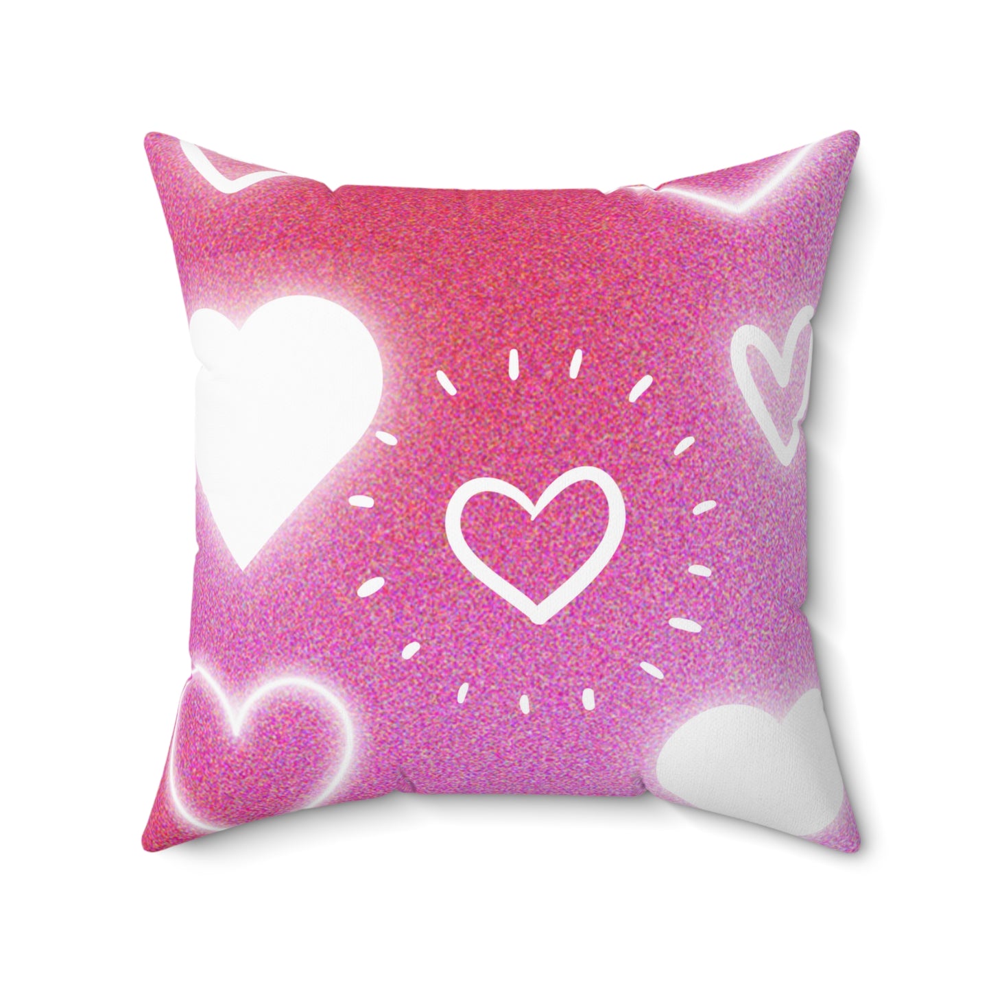 Glow Pink and White Heart Vibes Square Pillow Multiple Sizes