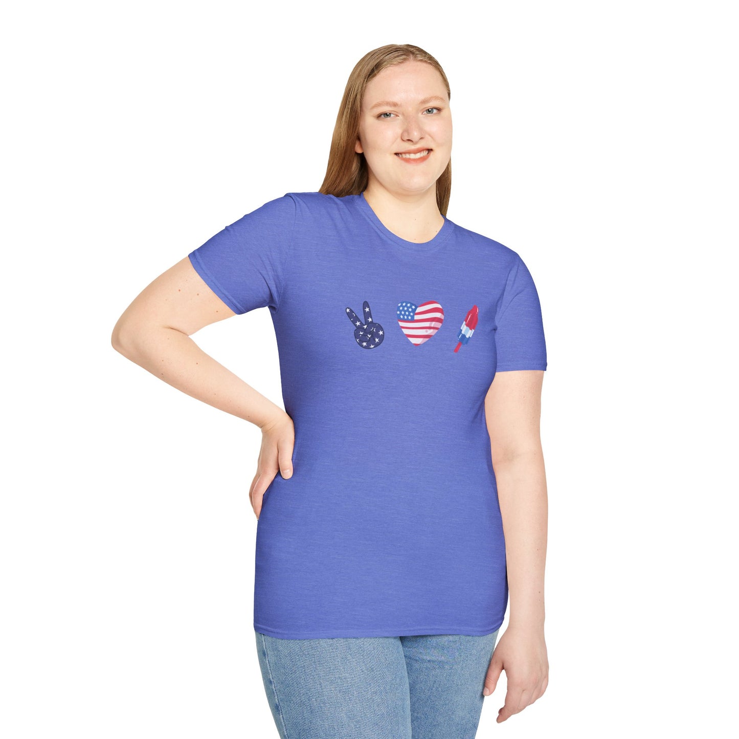 USA Peace Love Red, White & Blue 4th Women's Softstyle Plus Short Sleeve T-Shirt Sizes xl-5xl