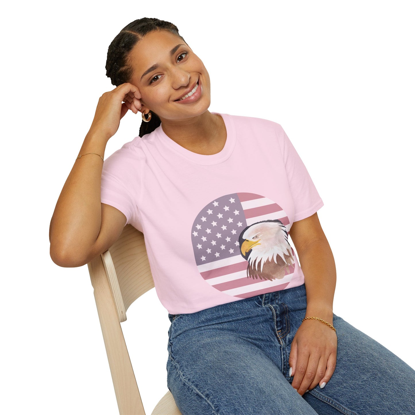 Red, White & Blue Eagle and Flag Antique 4th Softstyle Plus Short Sleeve T-Shirt Multiple Sizes xl-5xl