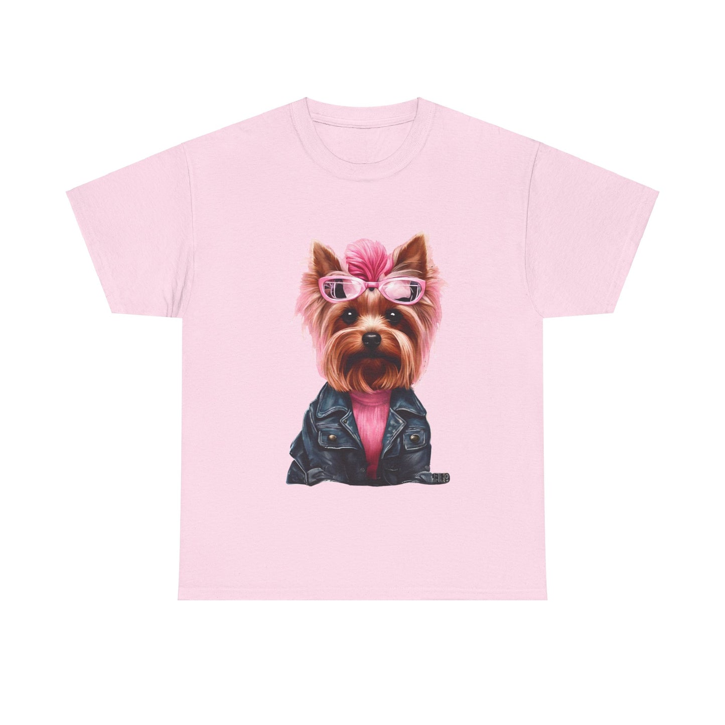 Preppy Pink Biker Yorkie Puppy Women's Plus Cotton Short Sleeved Tee Size xl-5xl