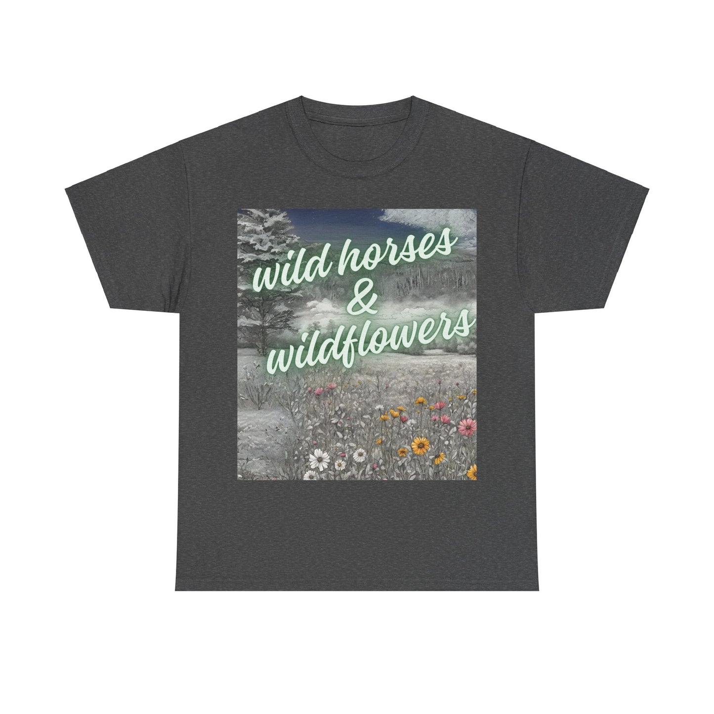Wild Horses & Wildflowers Country Cowgirl Women's Plus Short Sleeved Cotton Tee Size xl-5xl