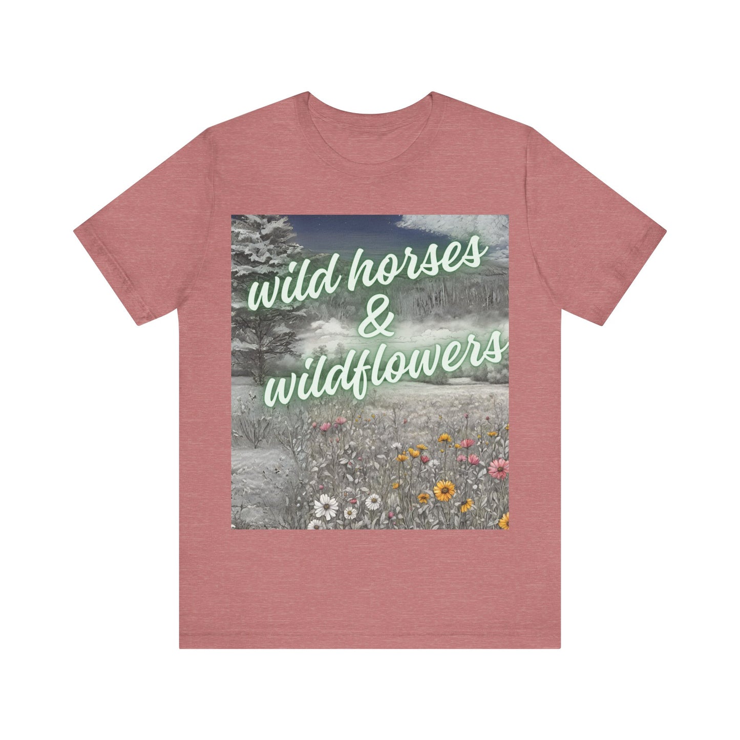 Wild Horses & Wildflowers Country Cowgirl Women's Jersey Short Sleeved Tee Size S-2xl