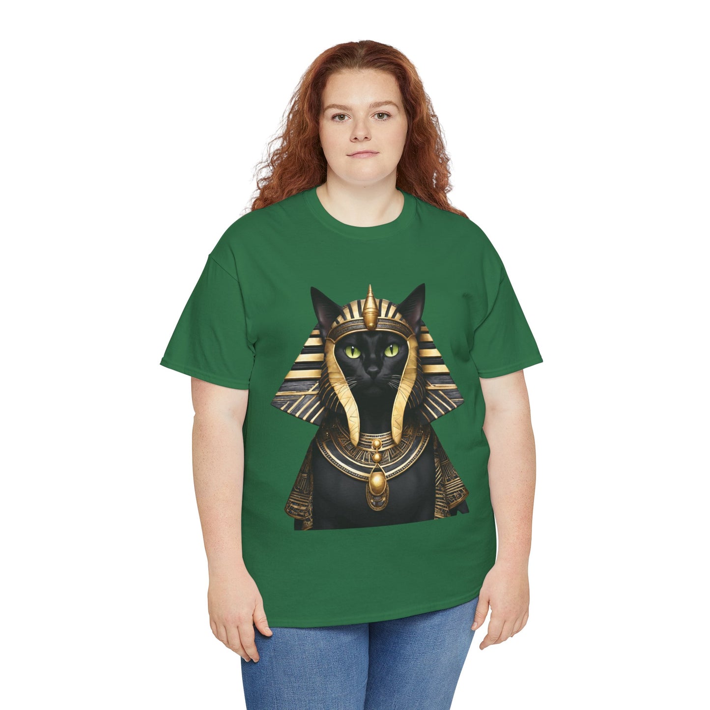 Black & Gold Egyptian Princess Pharaoh Kitty Cat Women's Plus Cotton Short Sleeved Tee Size xl-5xl
