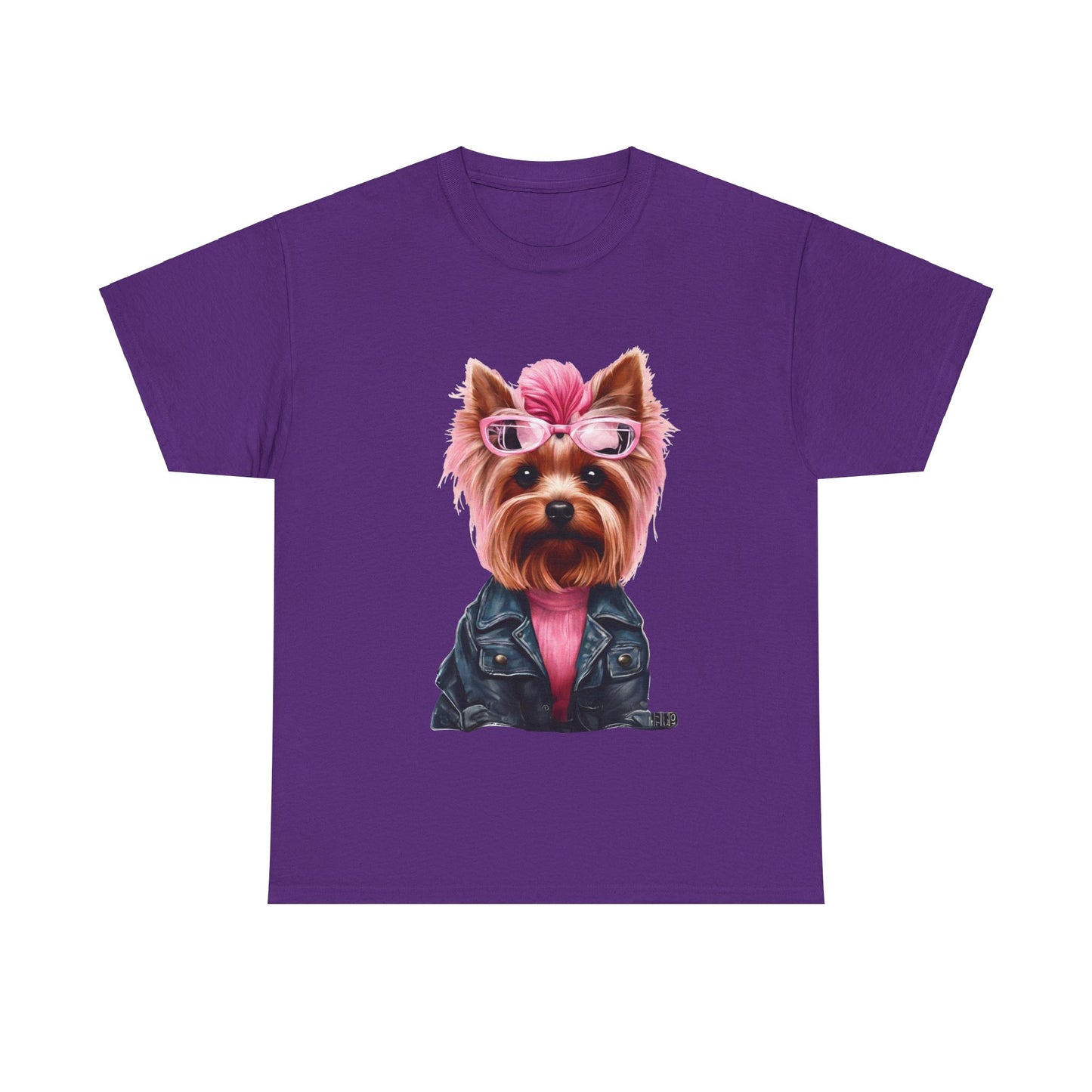 Preppy Pink Biker Yorkie Puppy Women's Plus Cotton Short Sleeved Tee Size xl-5xl