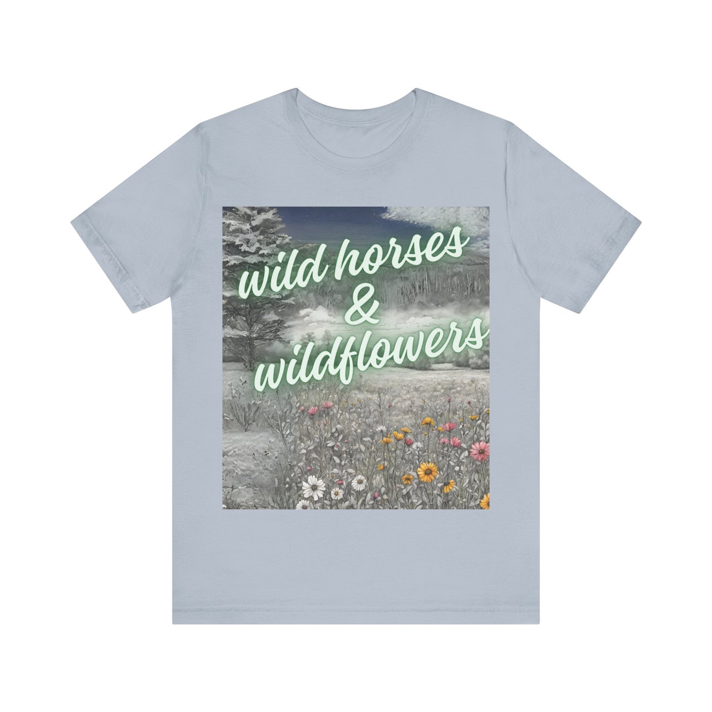 Wild Horses & Wildflowers Country Cowgirl Women's Jersey Short Sleeved Tee Size S-2xl