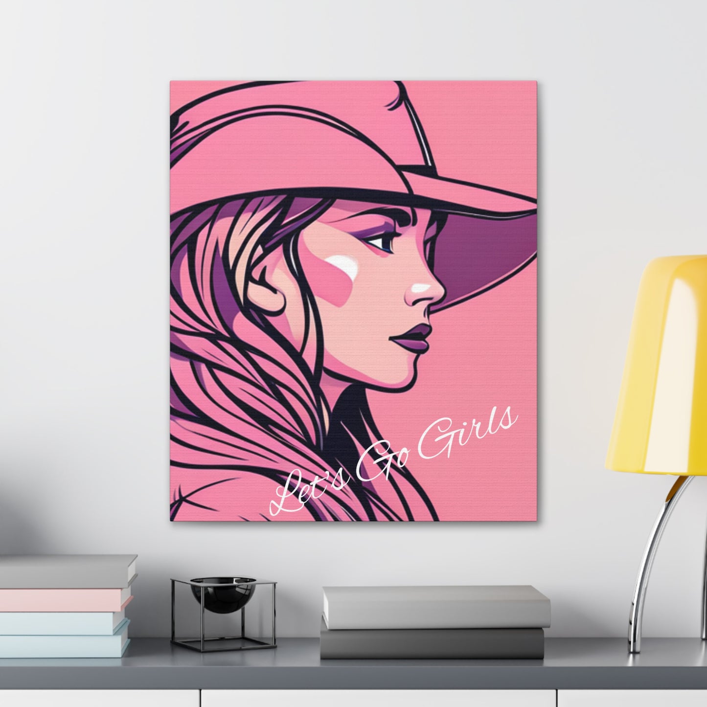 Pink Cowgirl Let's Go Girls Wrapped Canvas Art Multiple Sizes