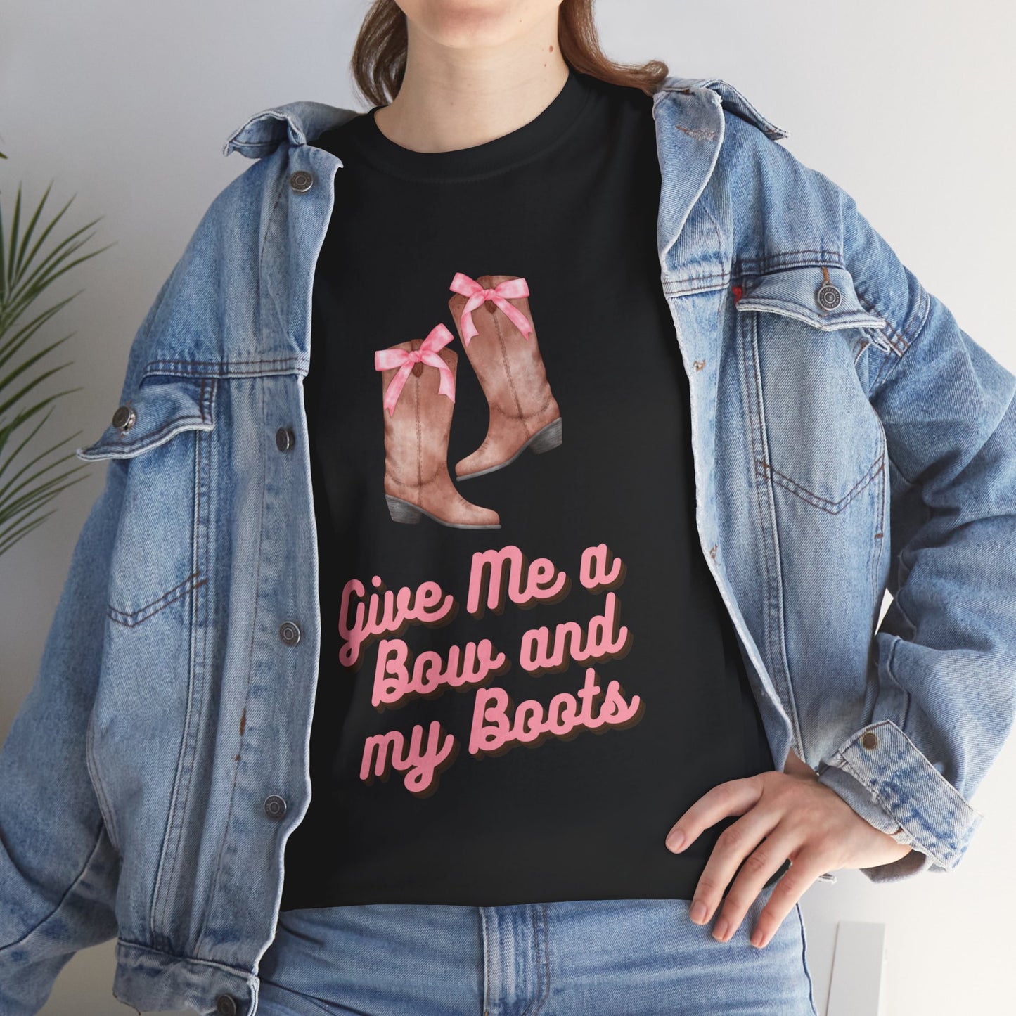 Pink Cowgirl Bow & Boots Women's Plus Short Sleeved Cotton Tee Size xl-5xl