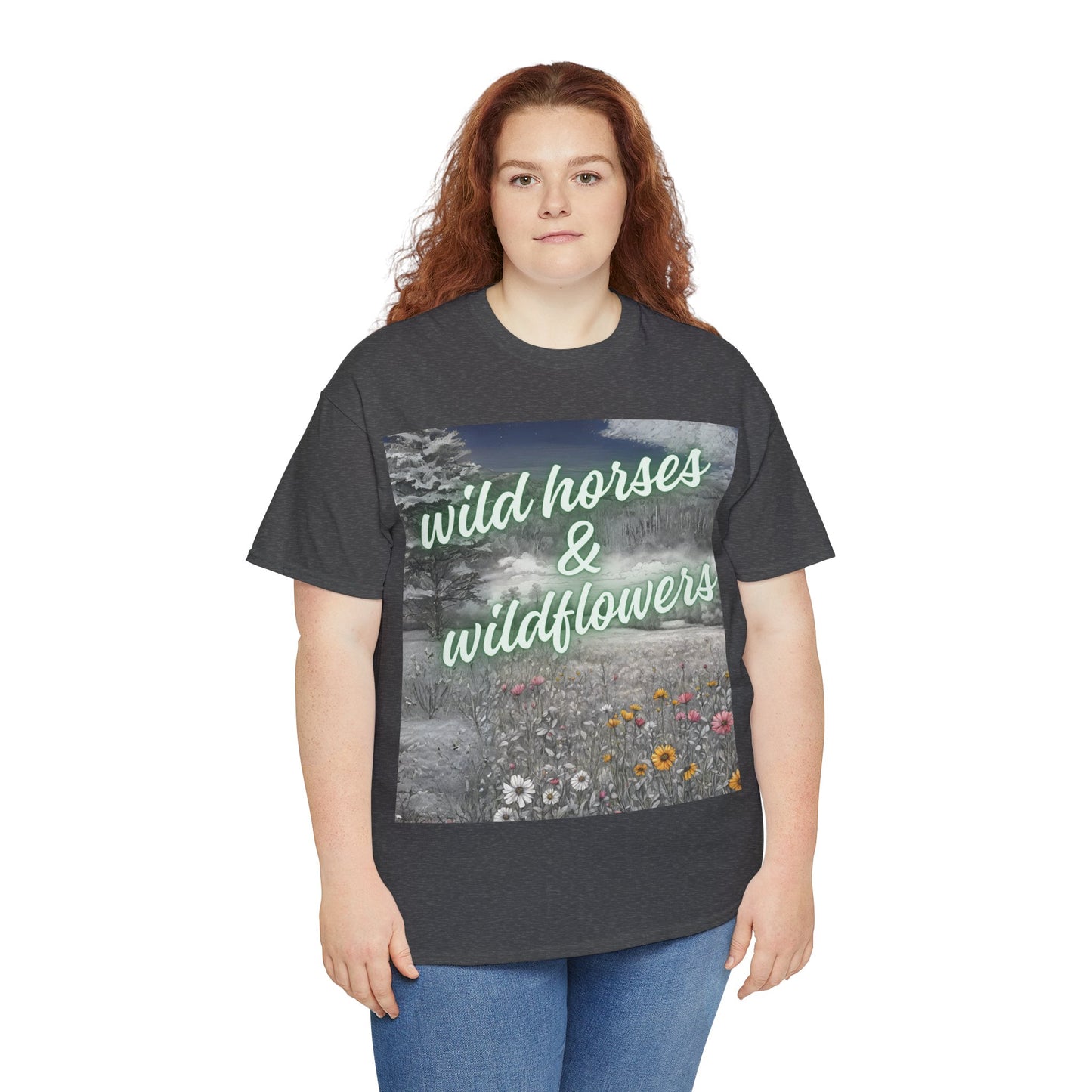 Wild Horses & Wildflowers Country Cowgirl Women's Plus Short Sleeved Cotton Tee Size xl-5xl