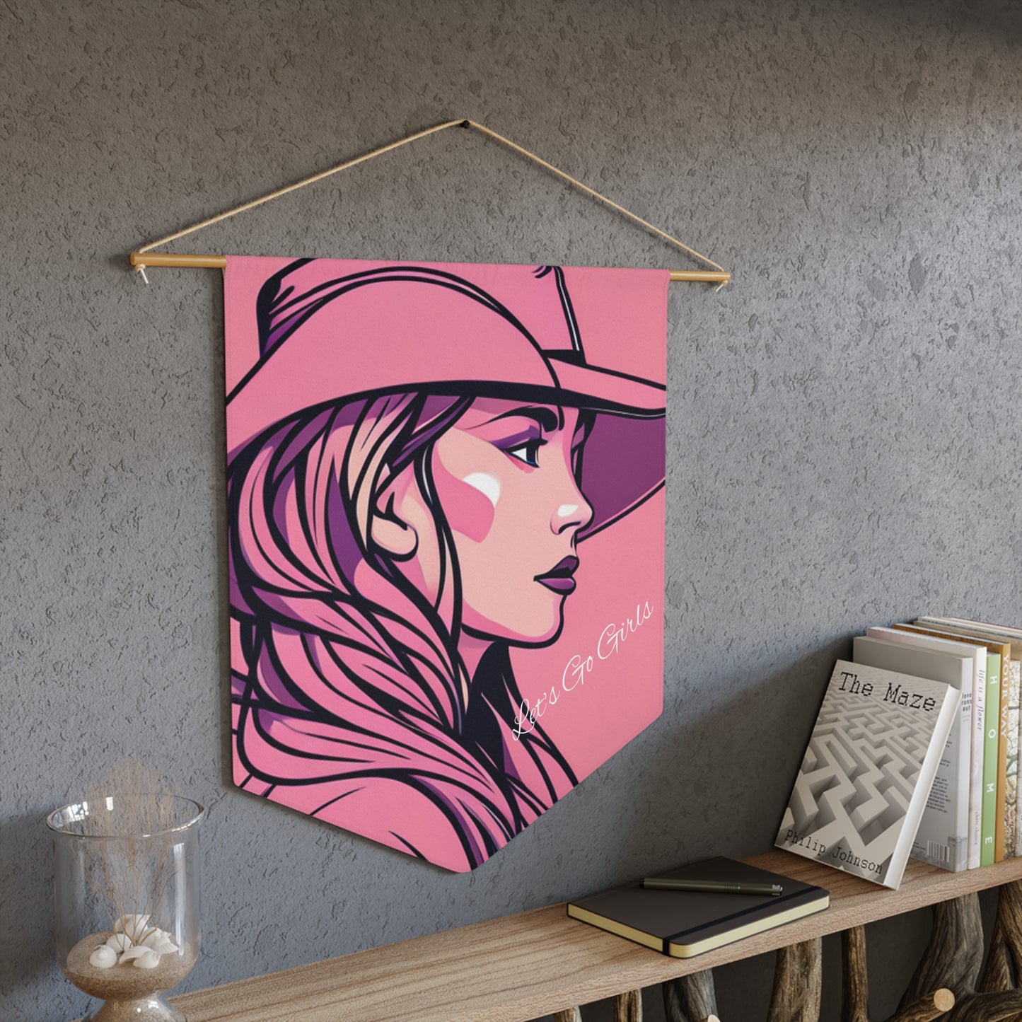 Pink Cowgirl Let's Go Girls Room Hanging Pennant