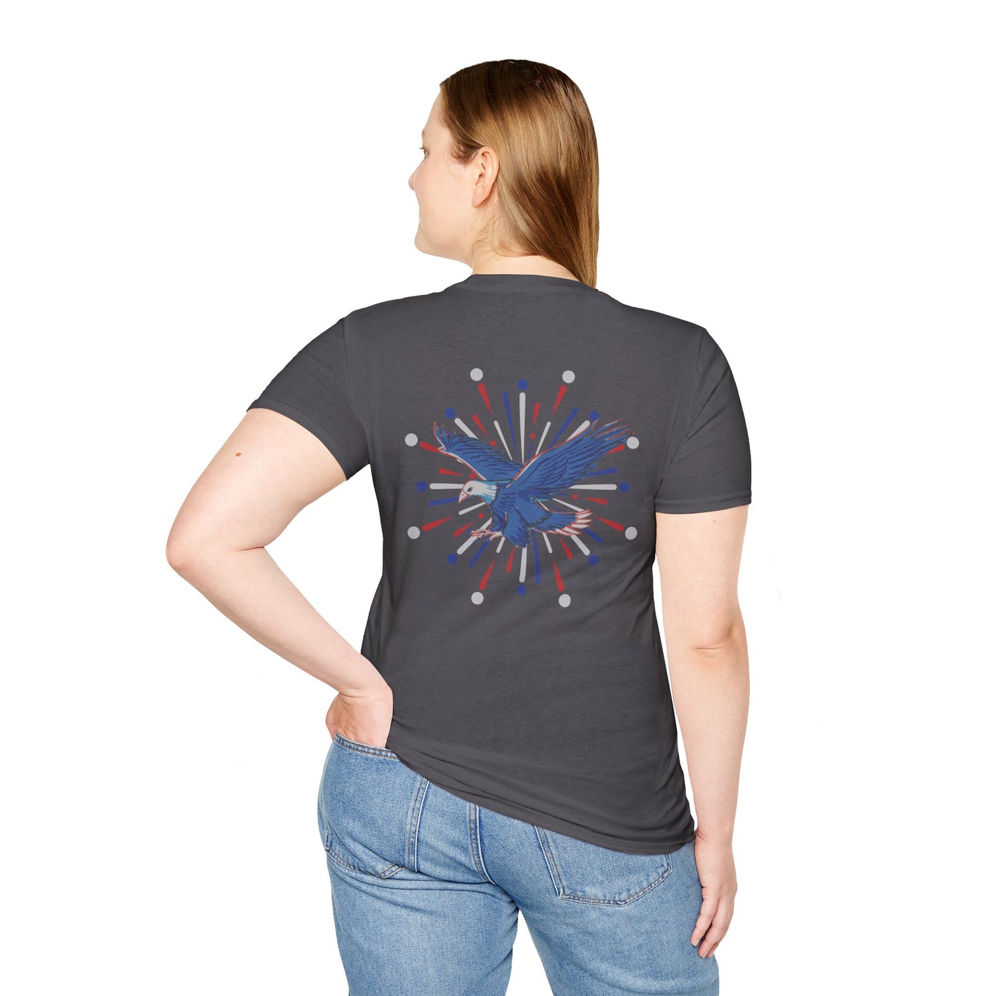 USA 'Merica Red, White & Blue Eagle 4th Women's Softstyle Plus Short Sleeve Double-Sided T-Shirt Sizes xl-5xl