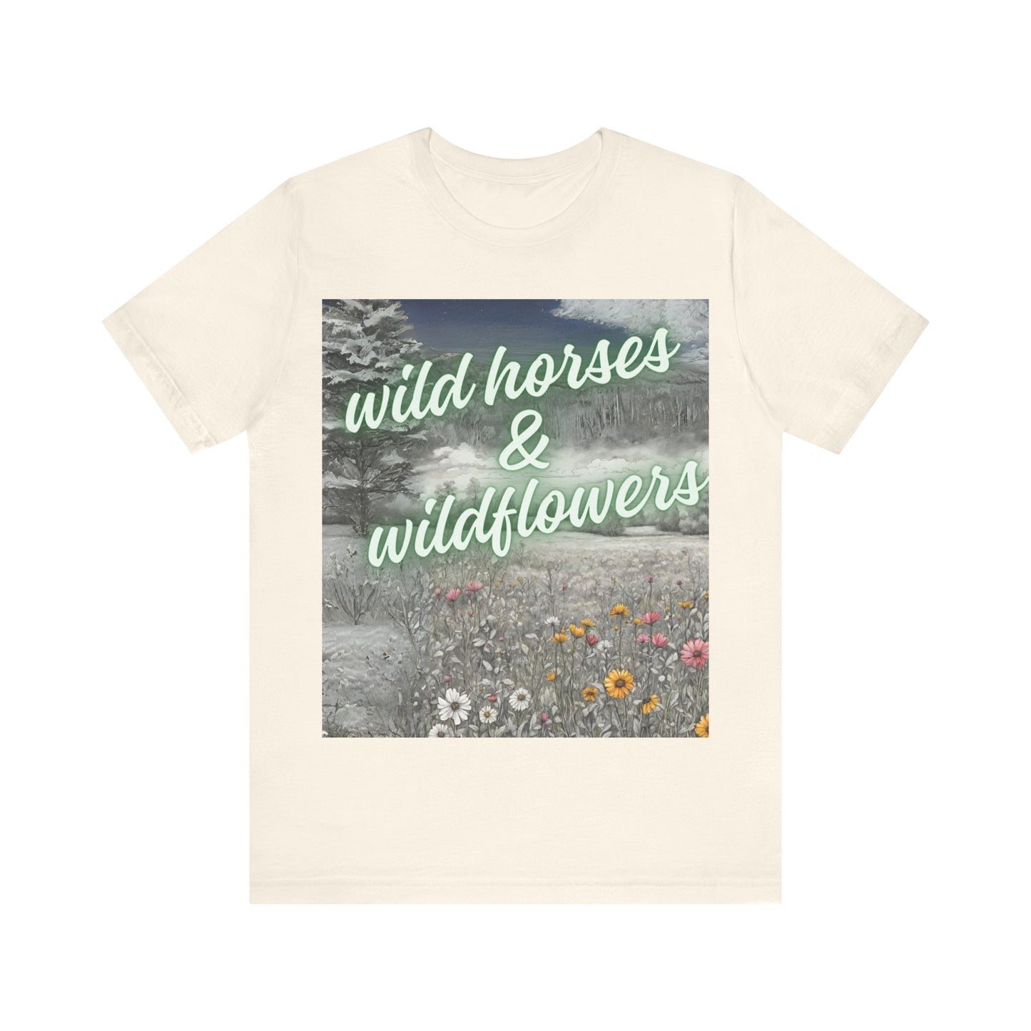 Wild Horses & Wildflowers Country Cowgirl Women's Jersey Short Sleeved Tee Size S-2xl