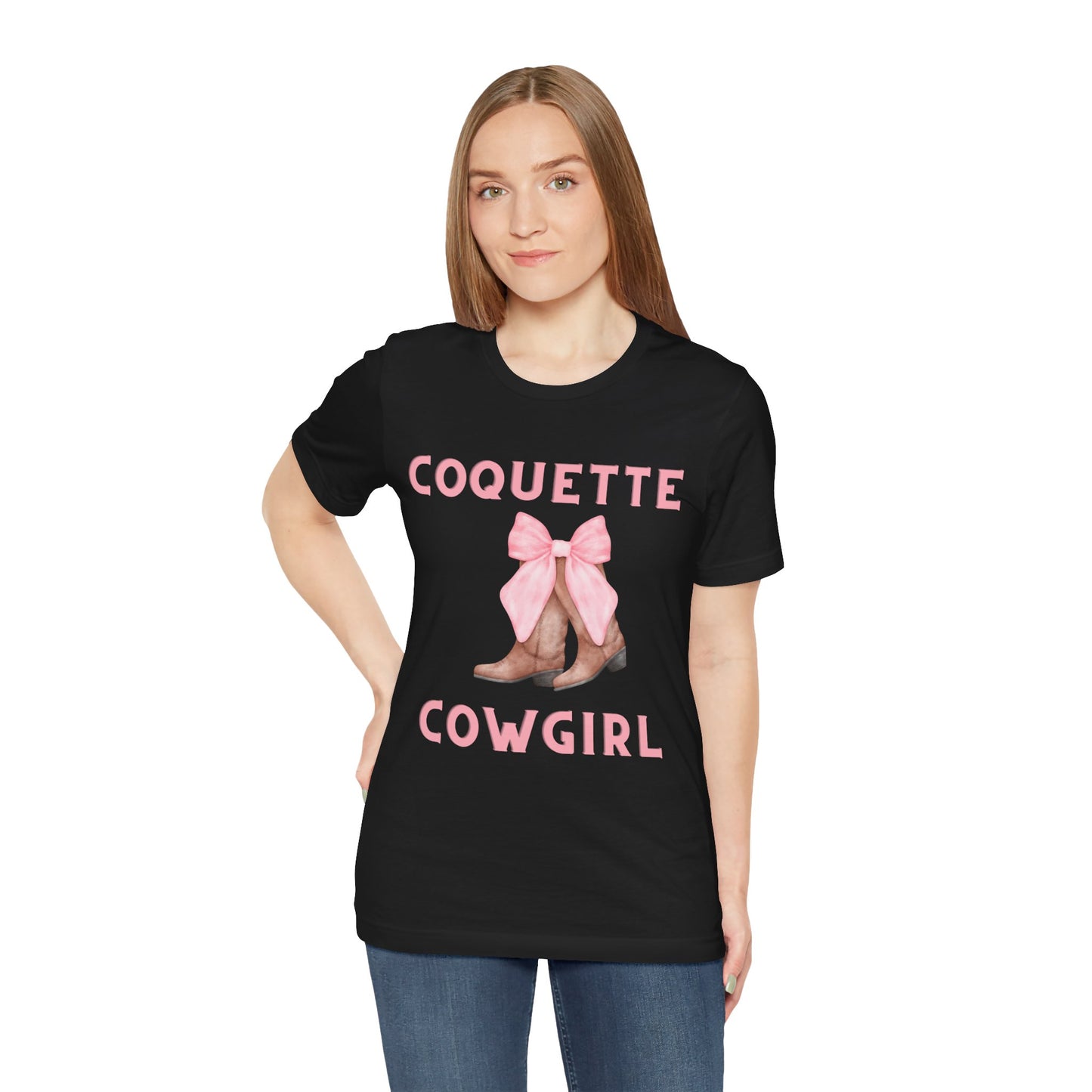 Coquette Cowgirl Bow & Boots Women's Jersey Short Sleeved Tee Size S-2xl