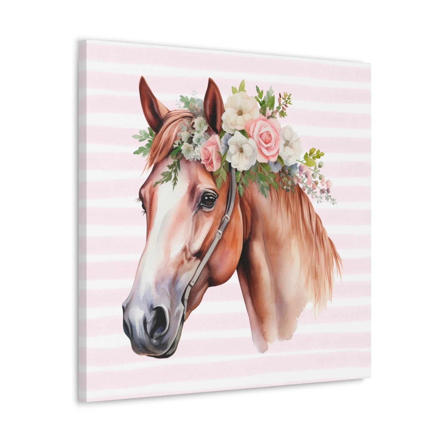 Pink Coquette Horse with Pink Rose Crown Canvas Wrapped Art Multiple Sizes