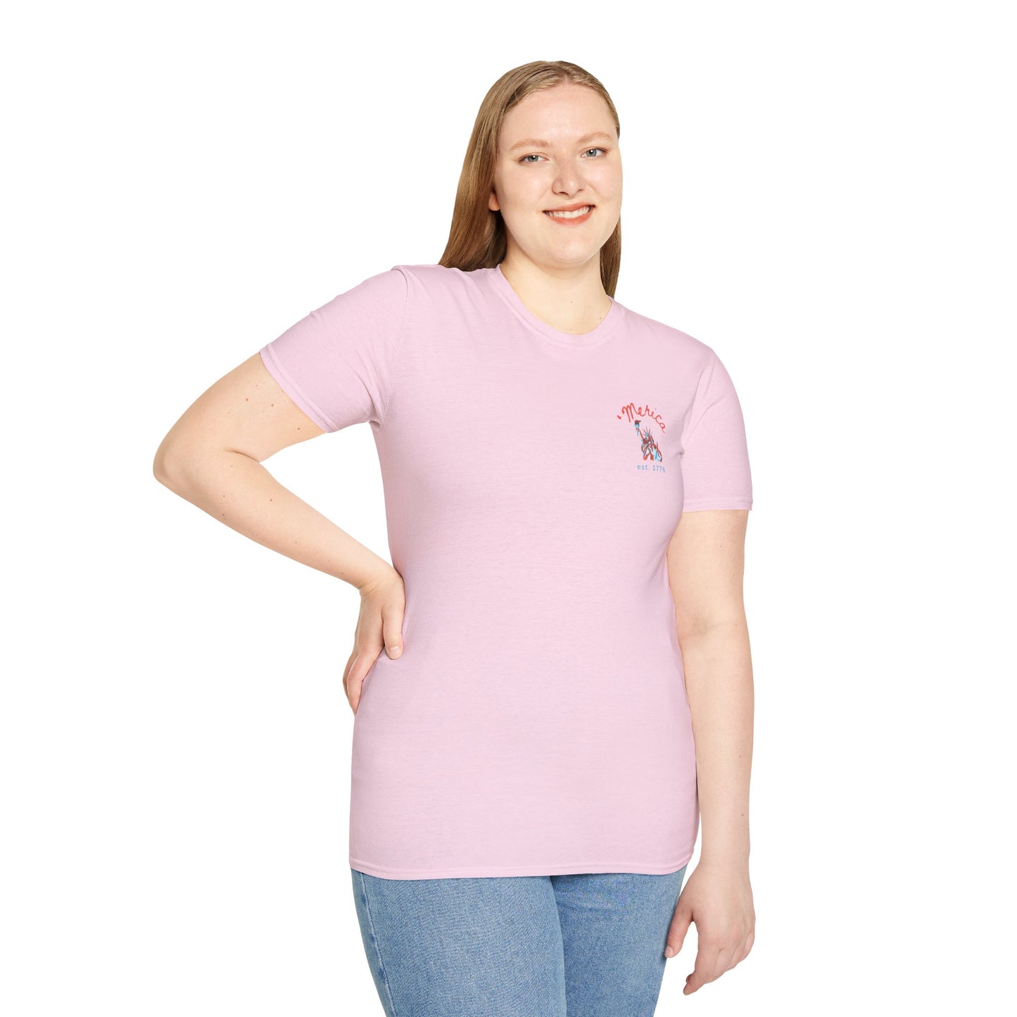 USA 'Merica Red, White & Blue Eagle 4th Women's Softstyle Plus Short Sleeve Double-Sided T-Shirt Sizes xl-5xl